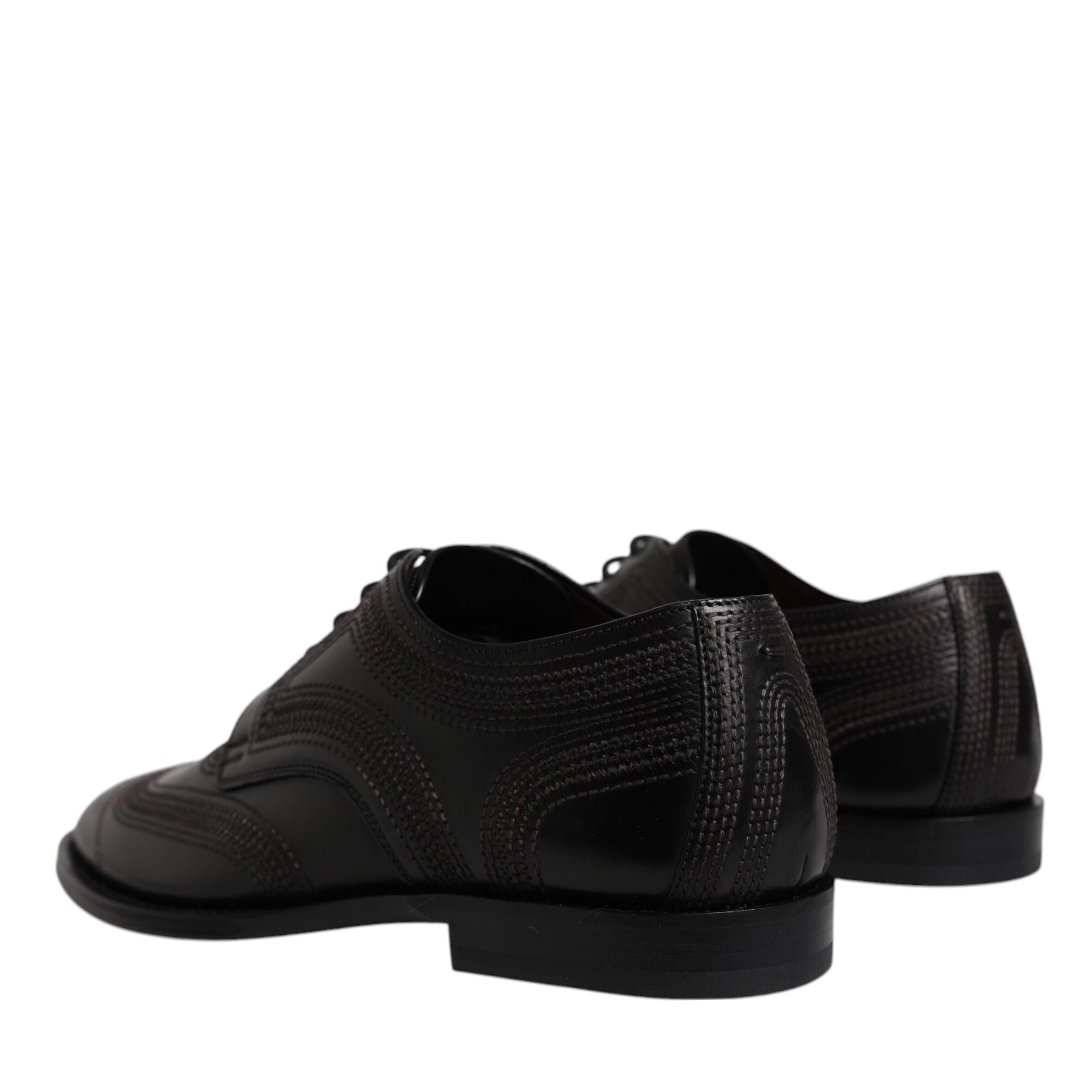 Dolce & Gabbana Black Embroidered Classic Leather Derby Dress Shoes