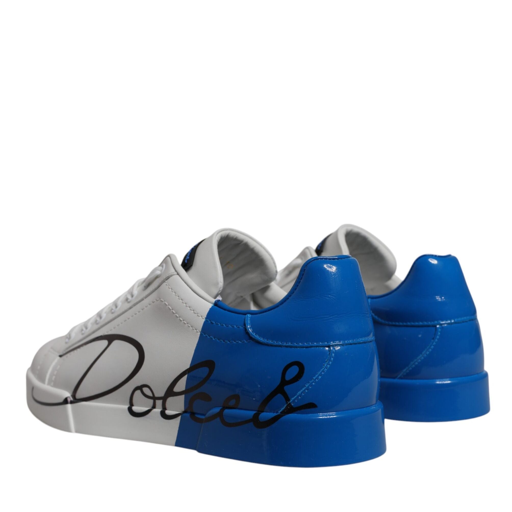 Dolce & Gabbana White Blue Leather Logo Low Top Sneakers Shoes