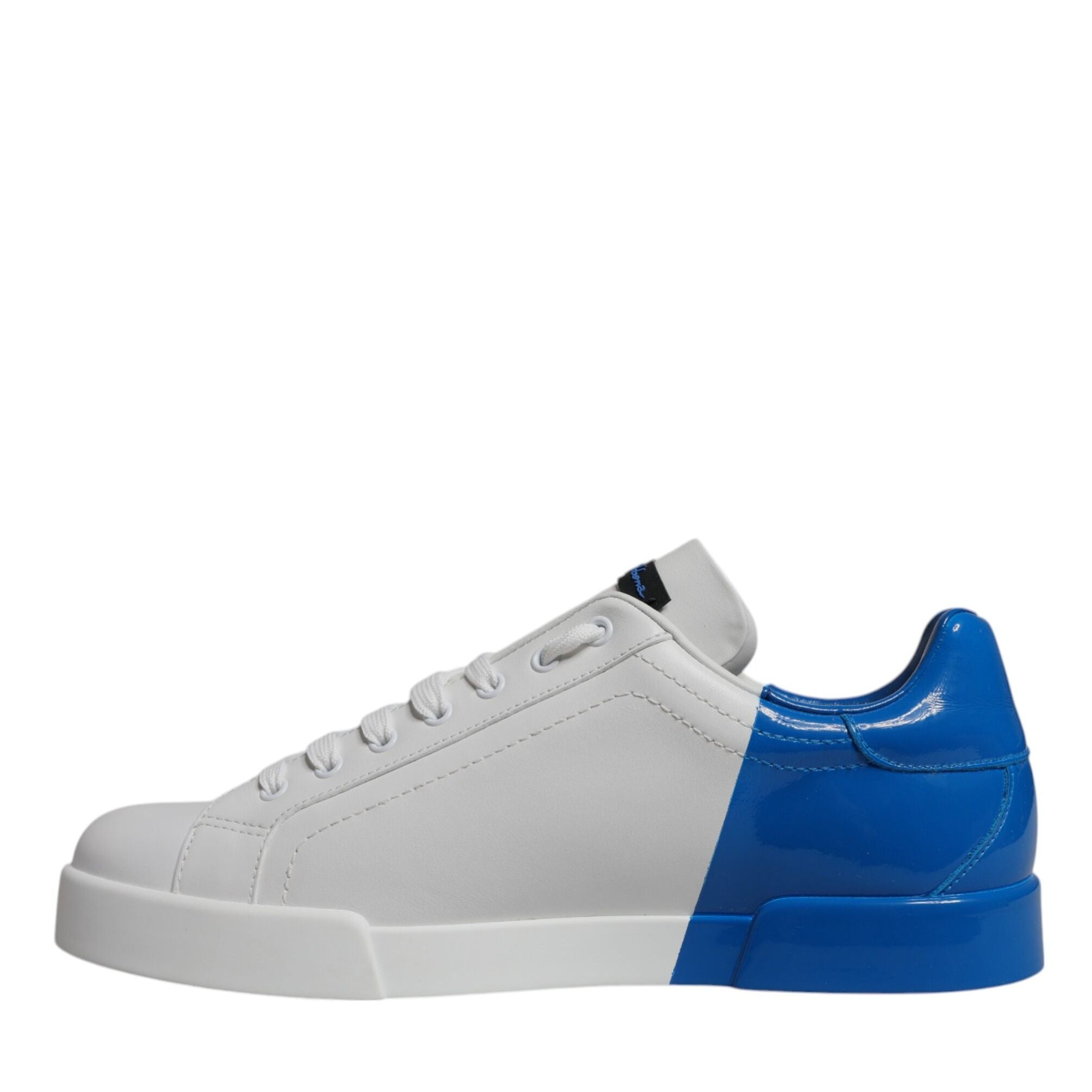 Dolce & Gabbana White Blue Leather Logo Low Top Sneakers Shoes