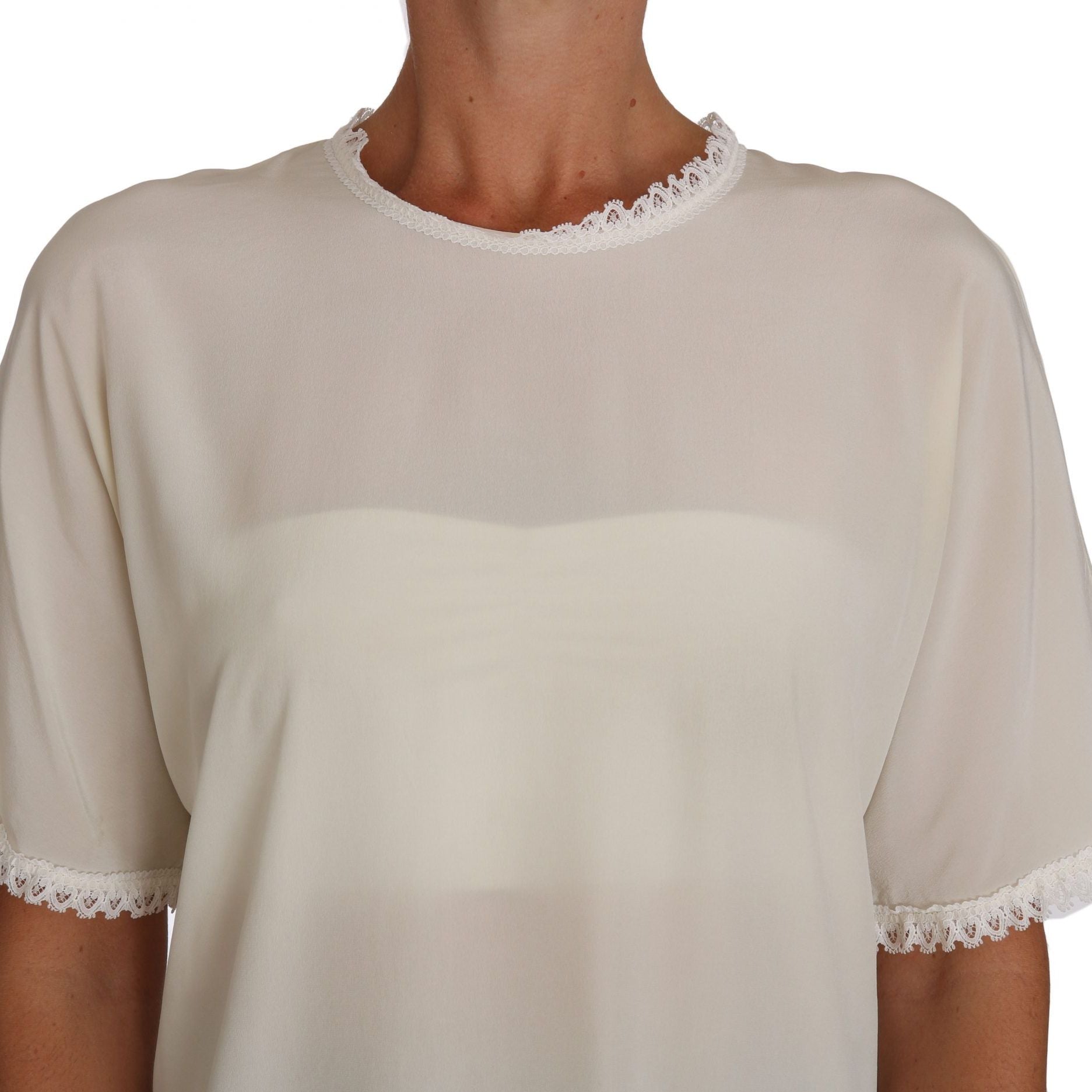Dolce & Gabbana White Cream Silk Lace Top Blouse T-Shirt