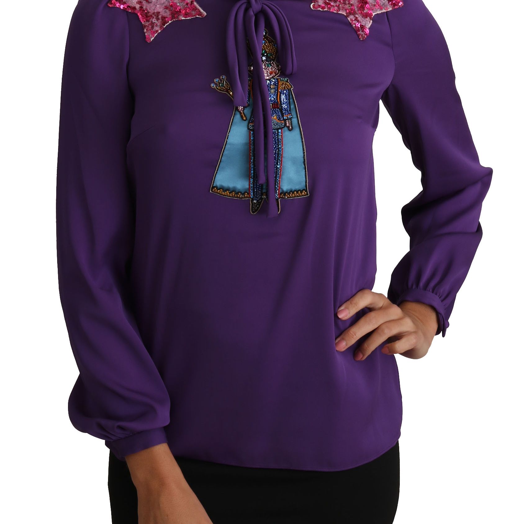 Dolce & Gabbana Purple Blouse Prince Fairy Tale Embellished Top