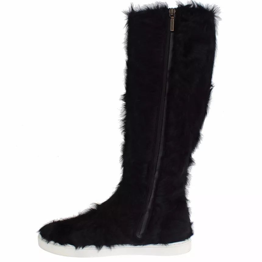 Dolce & Gabbana Black Xiangao Lamb Fur Leather Boots Shoes