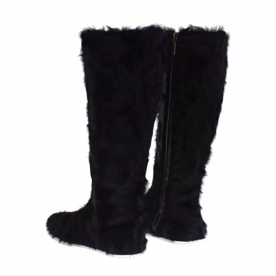 Dolce & Gabbana Black Xiangao Lamb Fur Leather Boots Shoes