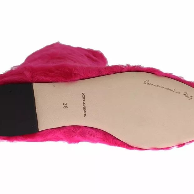 Dolce & Gabbana Pink Lamb Fur Leather Flat Boots Shoes