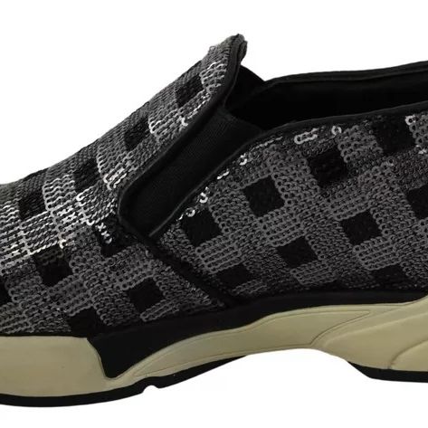 PINKO Silver Black Slip-on Sequence Design Sneakers Shoes