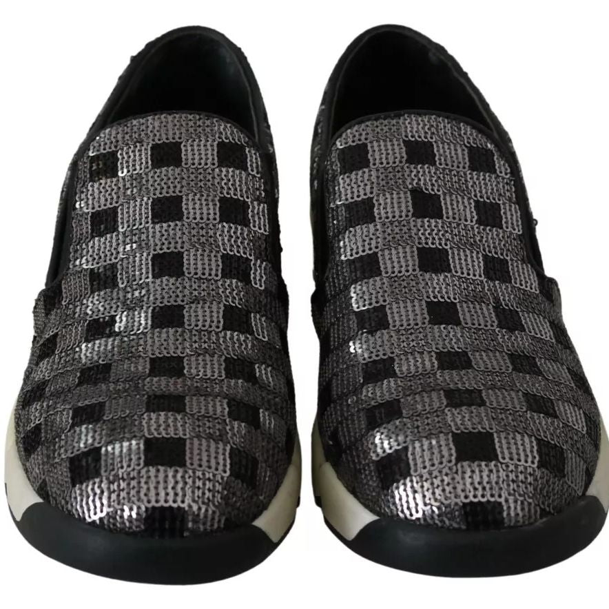 PINKO Silver Black Slip-on Sequence Design Sneakers Shoes