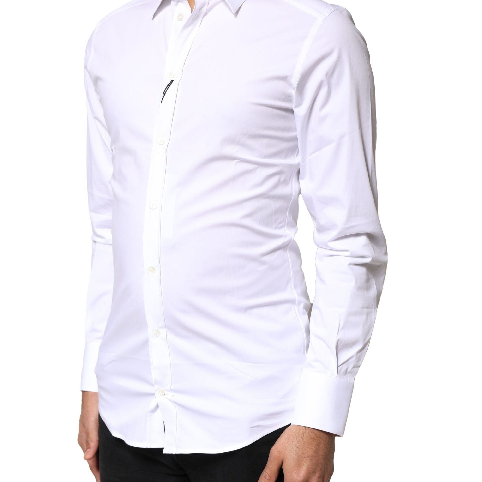 Dolce & Gabbana White GOLD Cotton Long Sleeves Dress Shirt