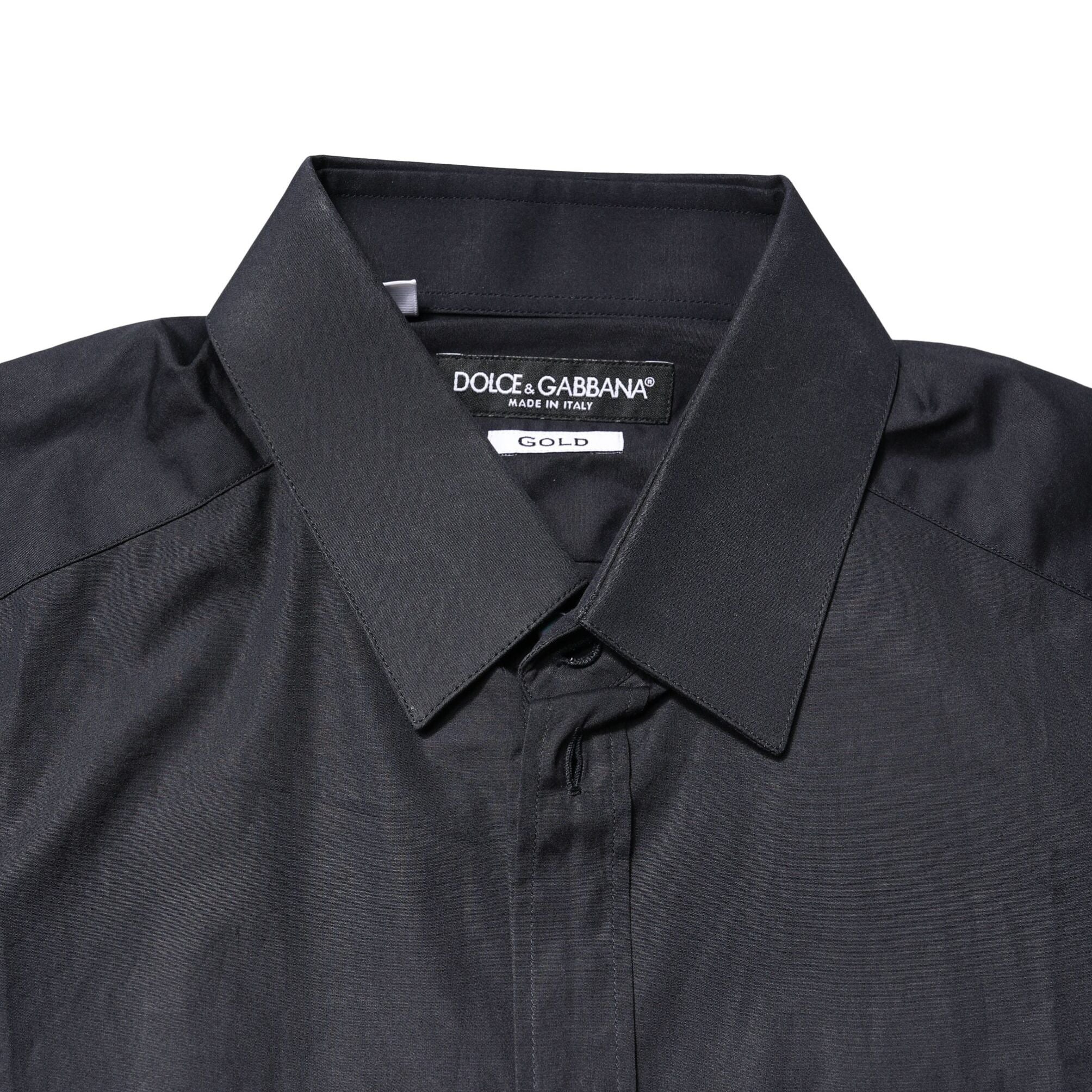 Dolce & Gabbana Dark Blue GOLD Cotton Long Sleeves Dress Shirt