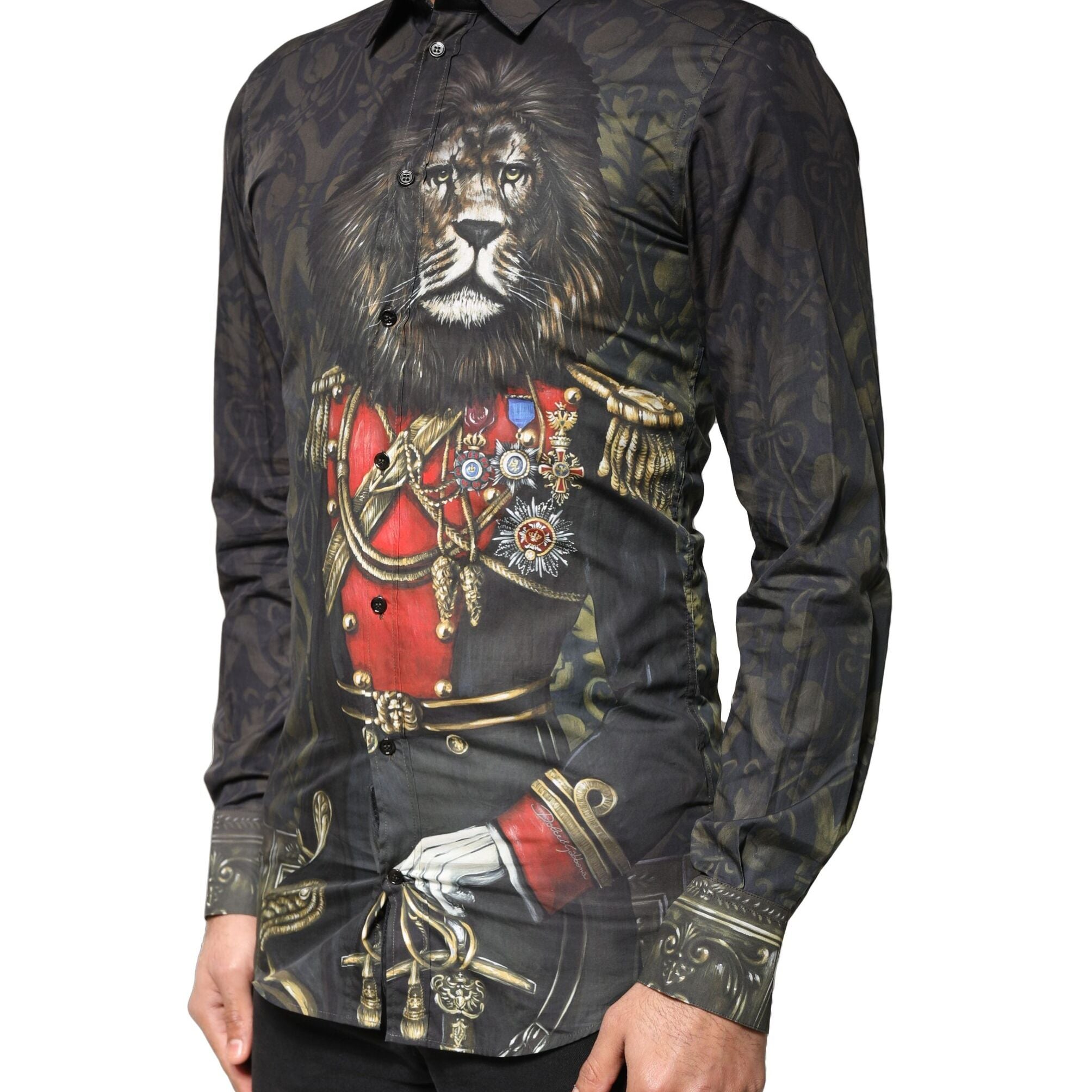 Dolce & Gabbana Black Royal Pet Portrait GOLD Dress Shirt