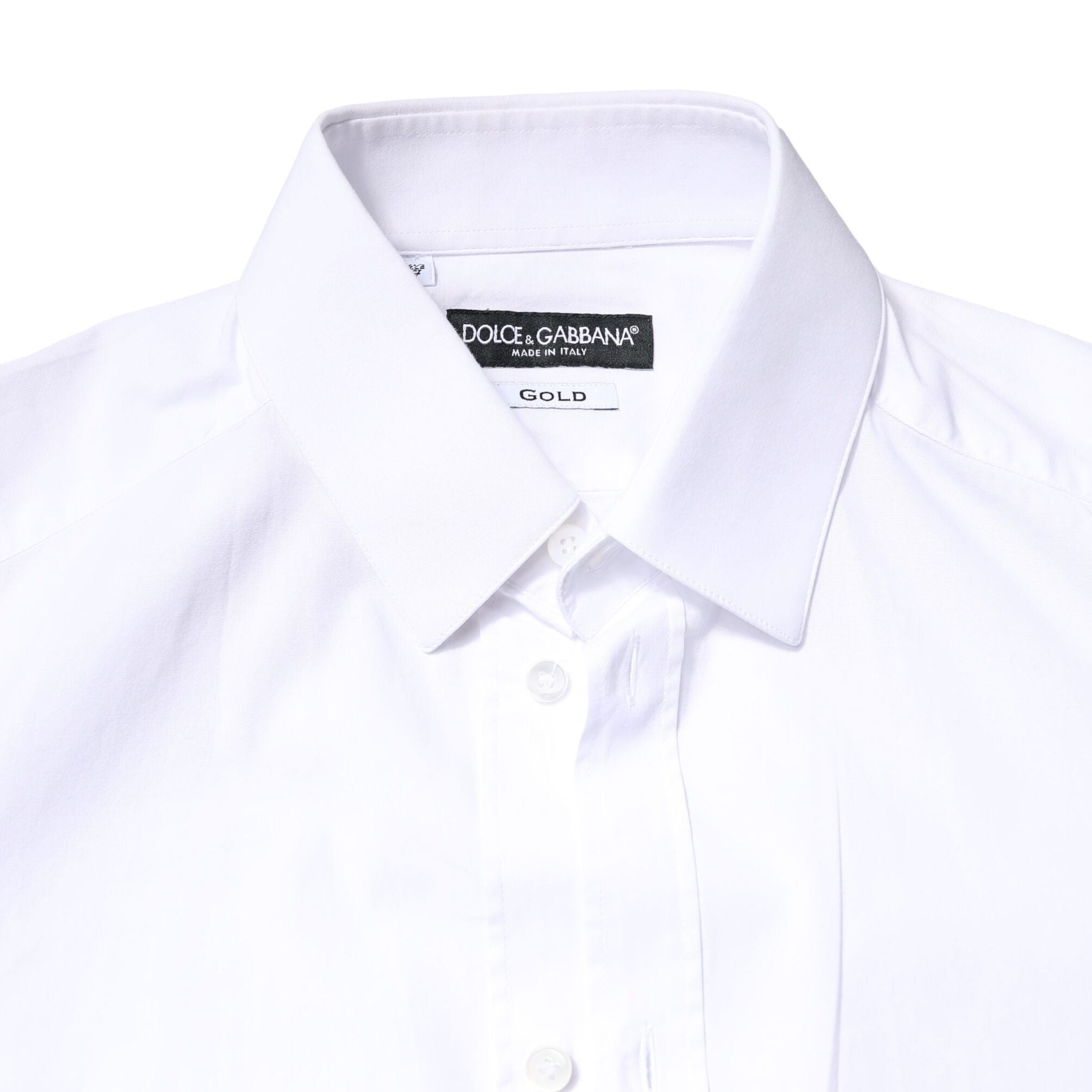 Dolce & Gabbana White GOLD Cotton Long Sleeves Dress Shirt