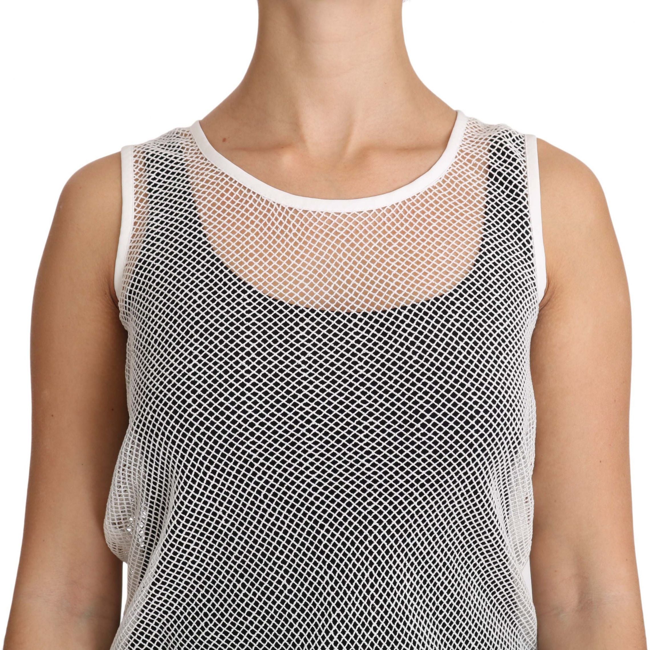 Dolce & Gabbana White Net Transparent Sleeveless Tank Top