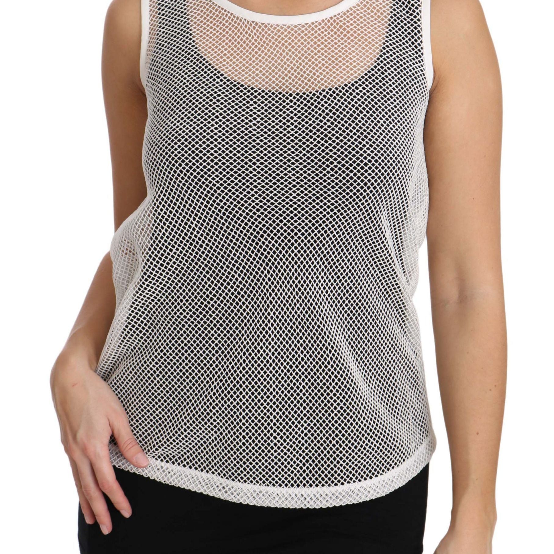 Dolce & Gabbana White Net Transparent Sleeveless Tank Top
