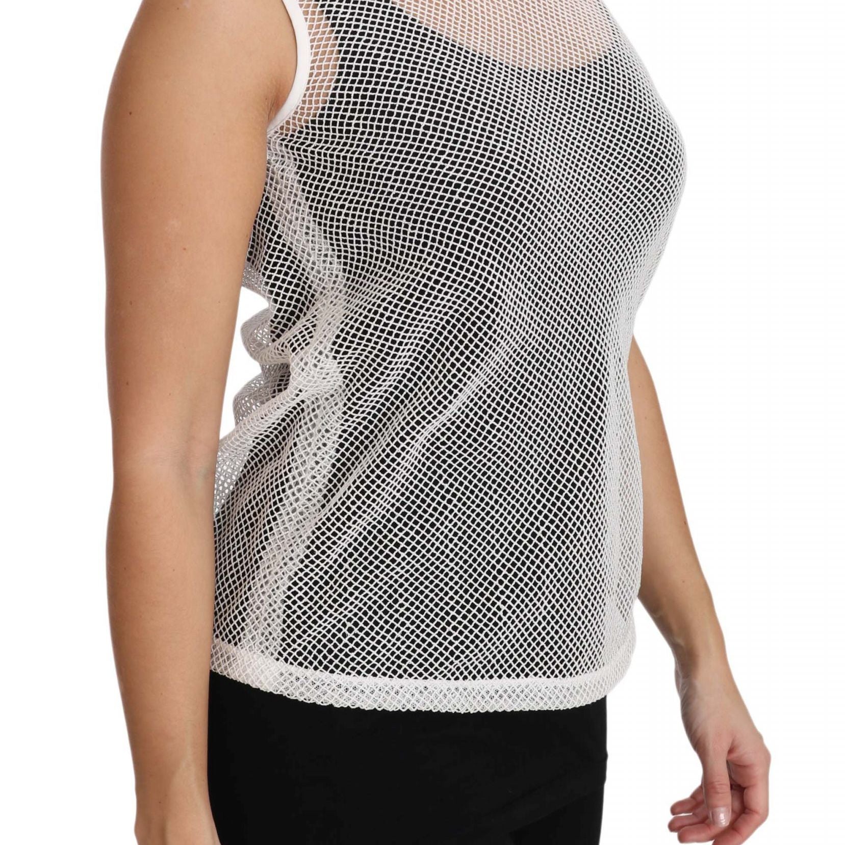 Dolce & Gabbana White Net Transparent Sleeveless Tank Top