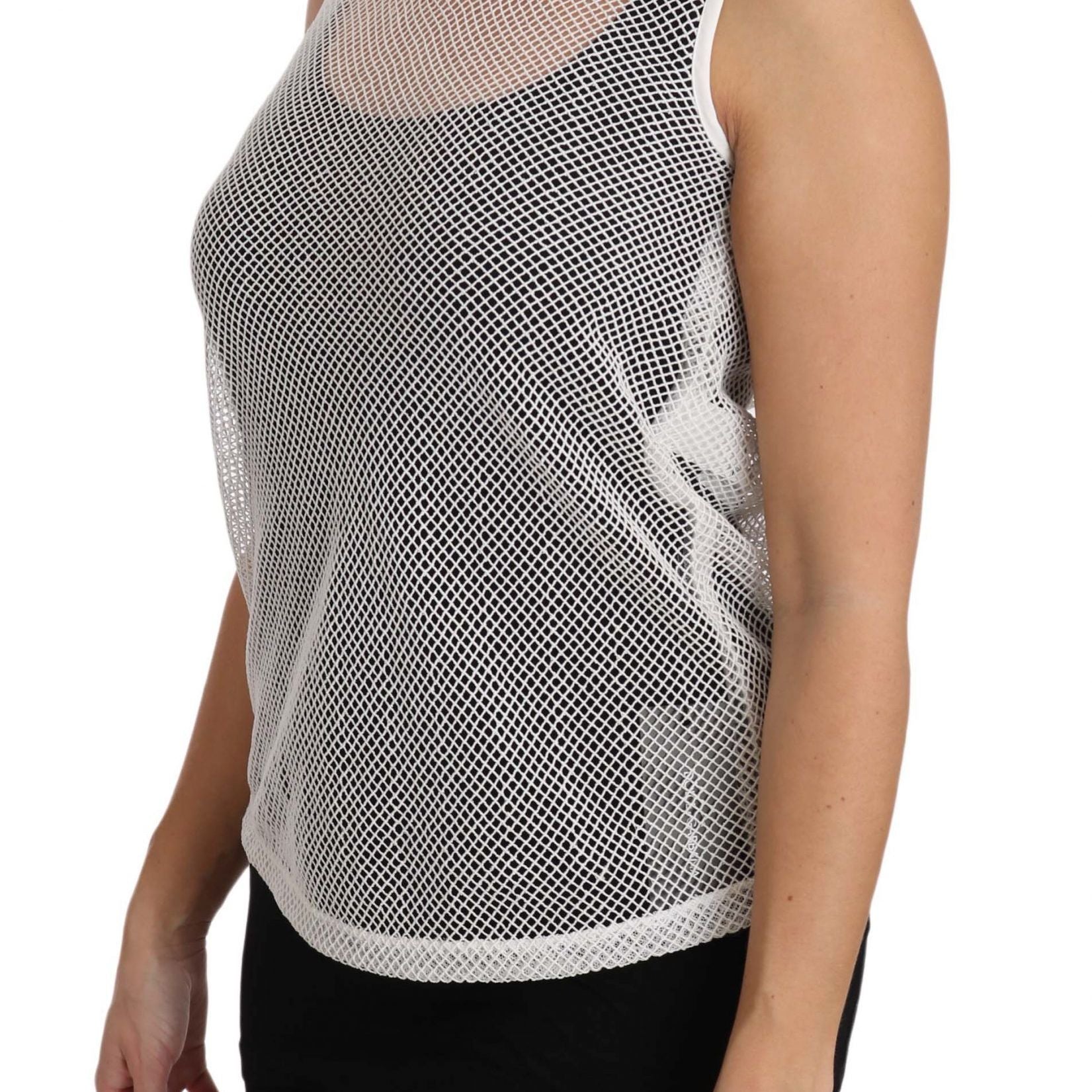 Dolce & Gabbana White Net Transparent Sleeveless Tank Top