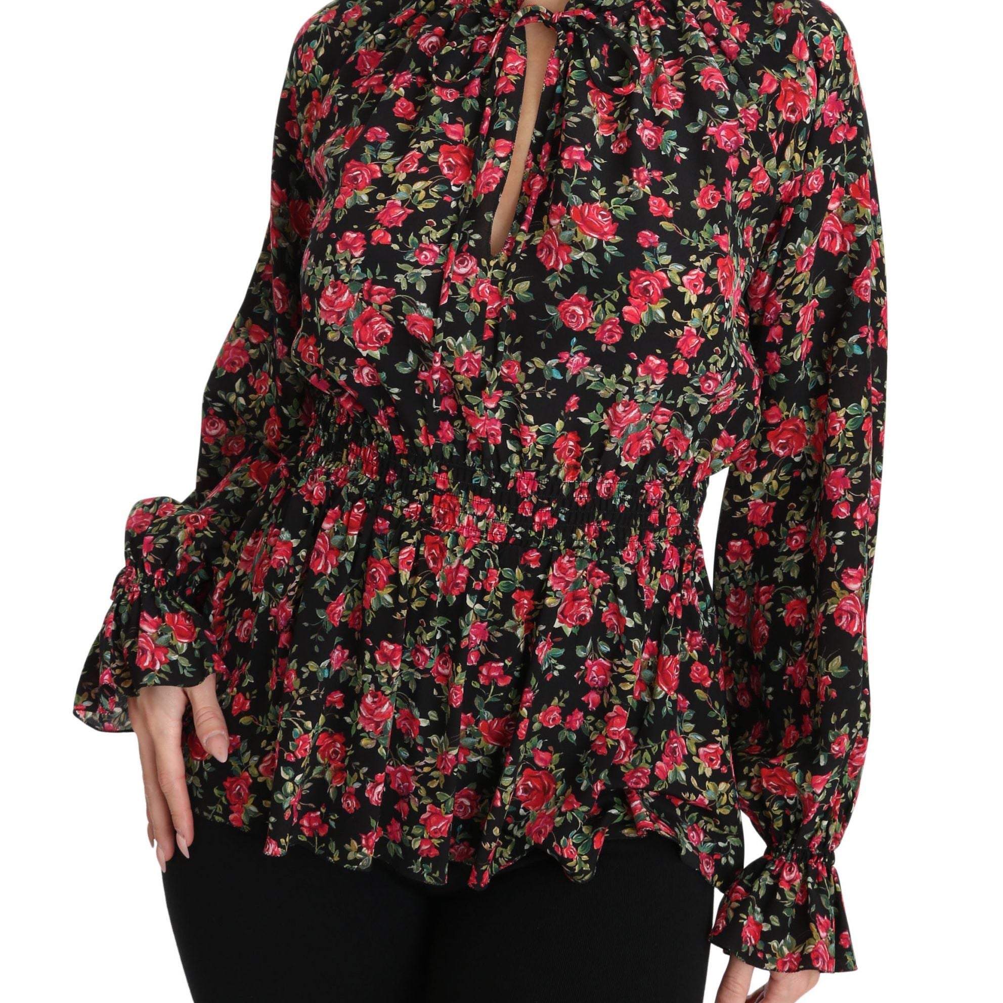 Dolce & Gabbana Black Rose Print Floral Shirt Top Blouse