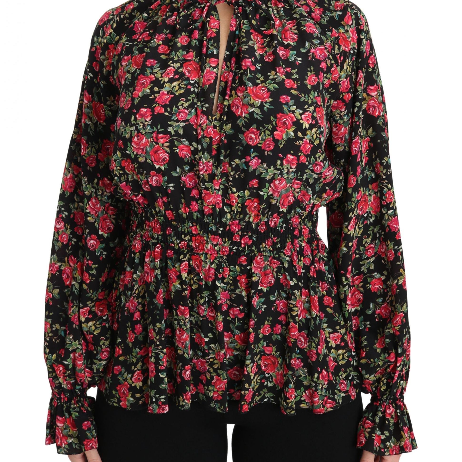 Dolce & Gabbana Black Rose Print Floral Shirt Top Blouse