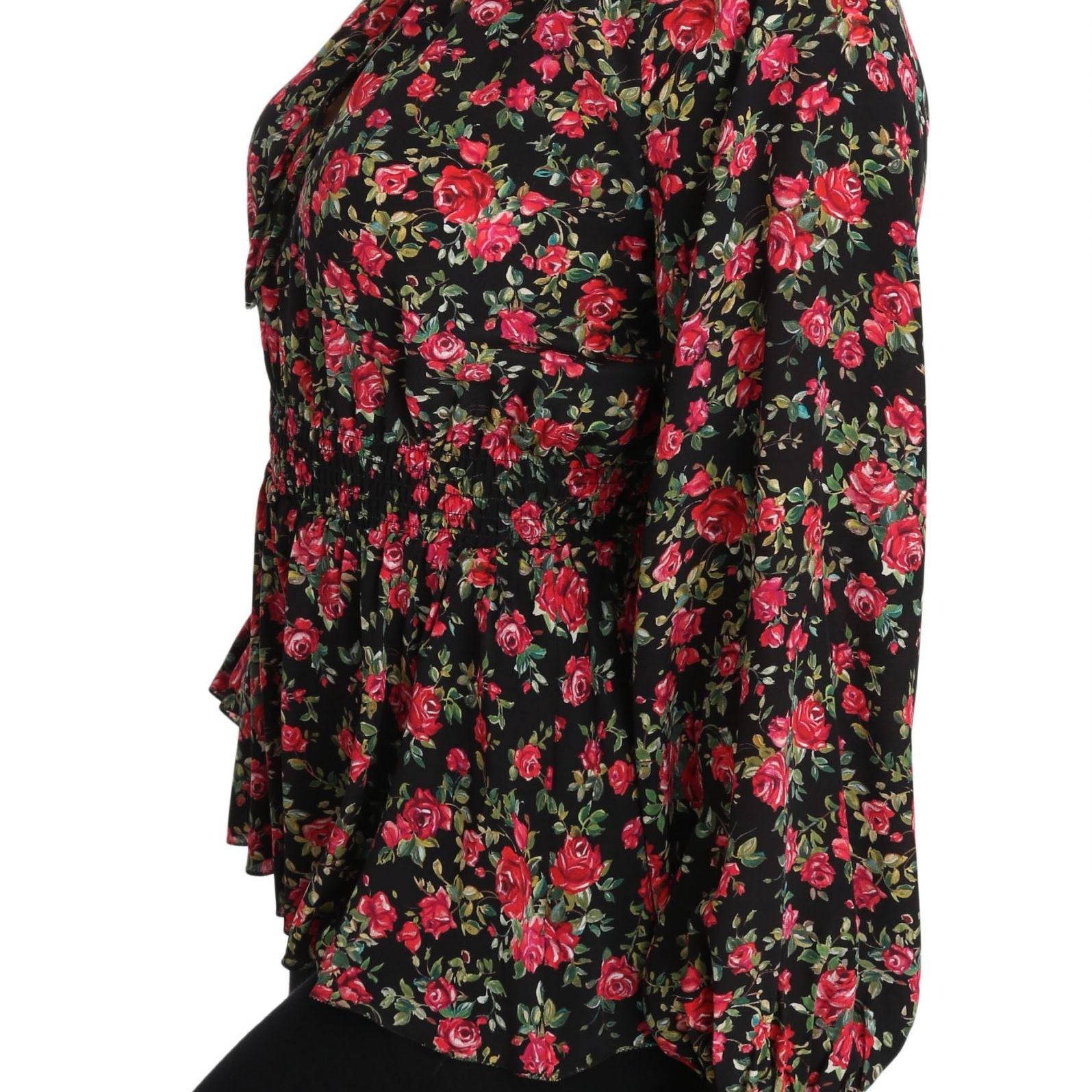 Dolce & Gabbana Black Rose Print Floral Shirt Top Blouse