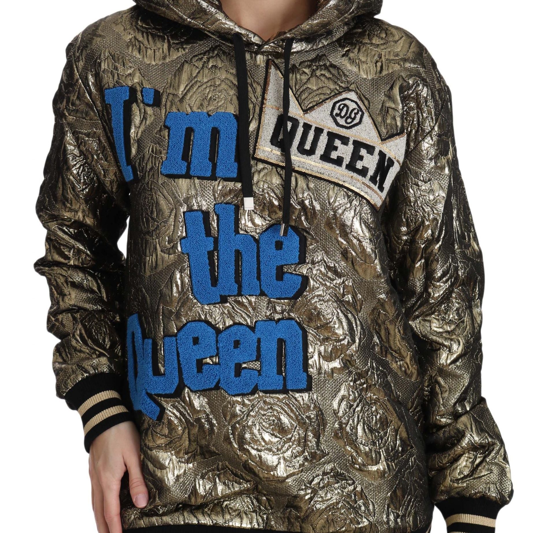 Dolce & Gabbana Im The Queen Jaquard Gold Sweatshirt Hoodie
