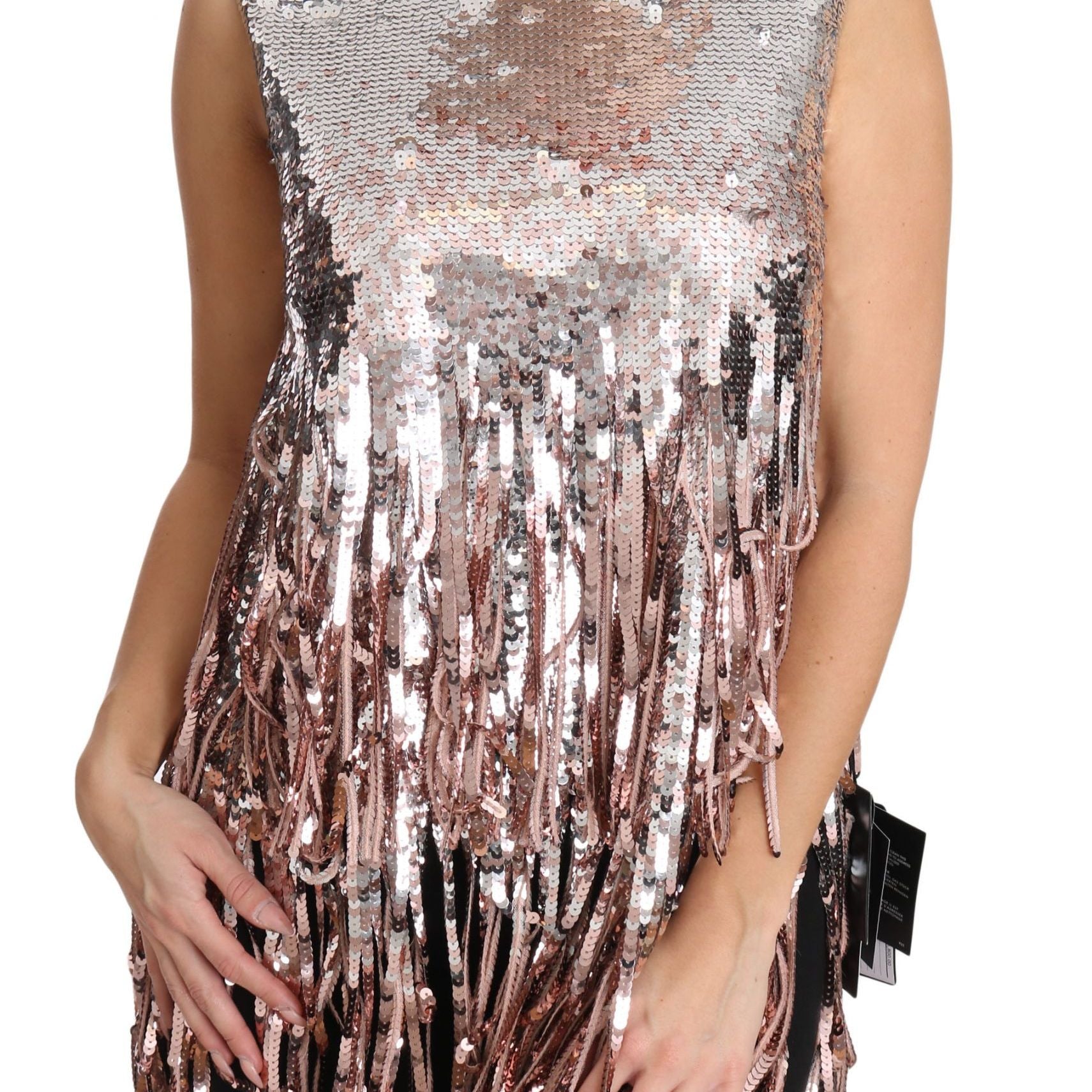 Dolce & Gabbana Golden Pink Sequined Fringe Tank Top