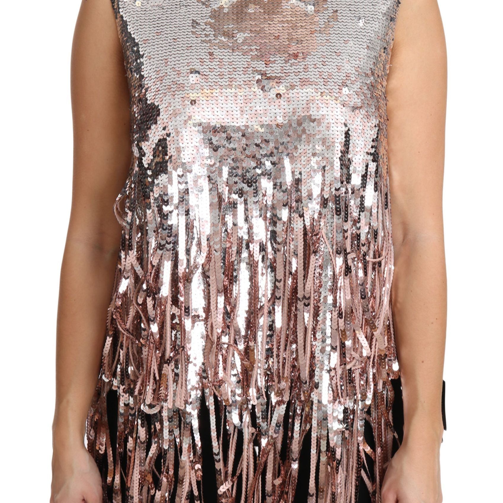 Dolce & Gabbana Golden Pink Sequined Fringe Tank Top