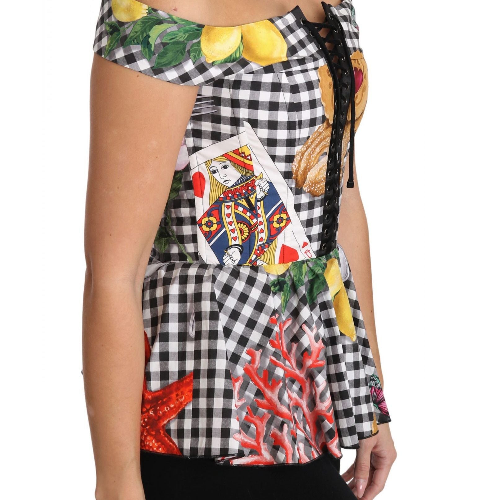 Dolce & Gabbana Black and White Corset Blouse Sicily Lemon Check Top