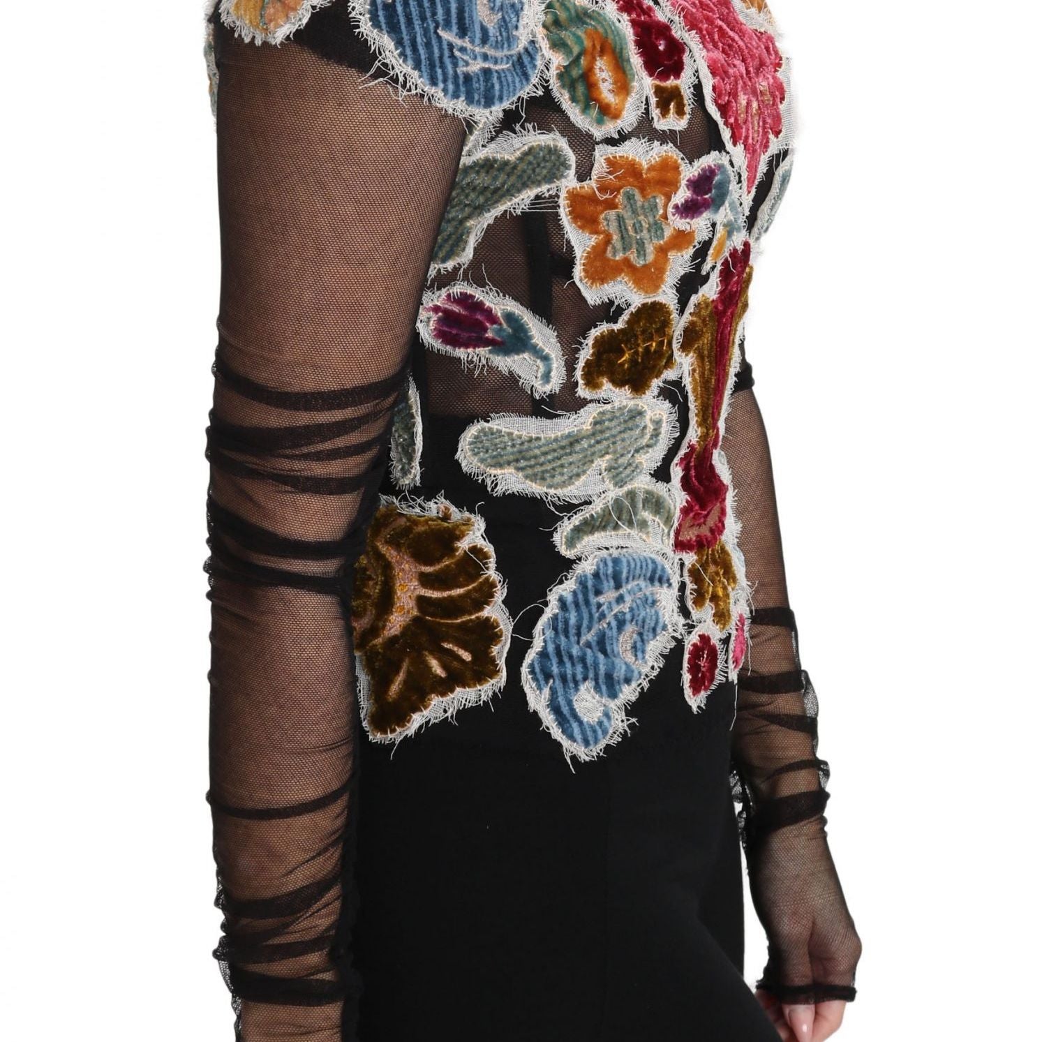 Dolce & Gabbana Black Floral Ricamo Top T-shirt Blouse