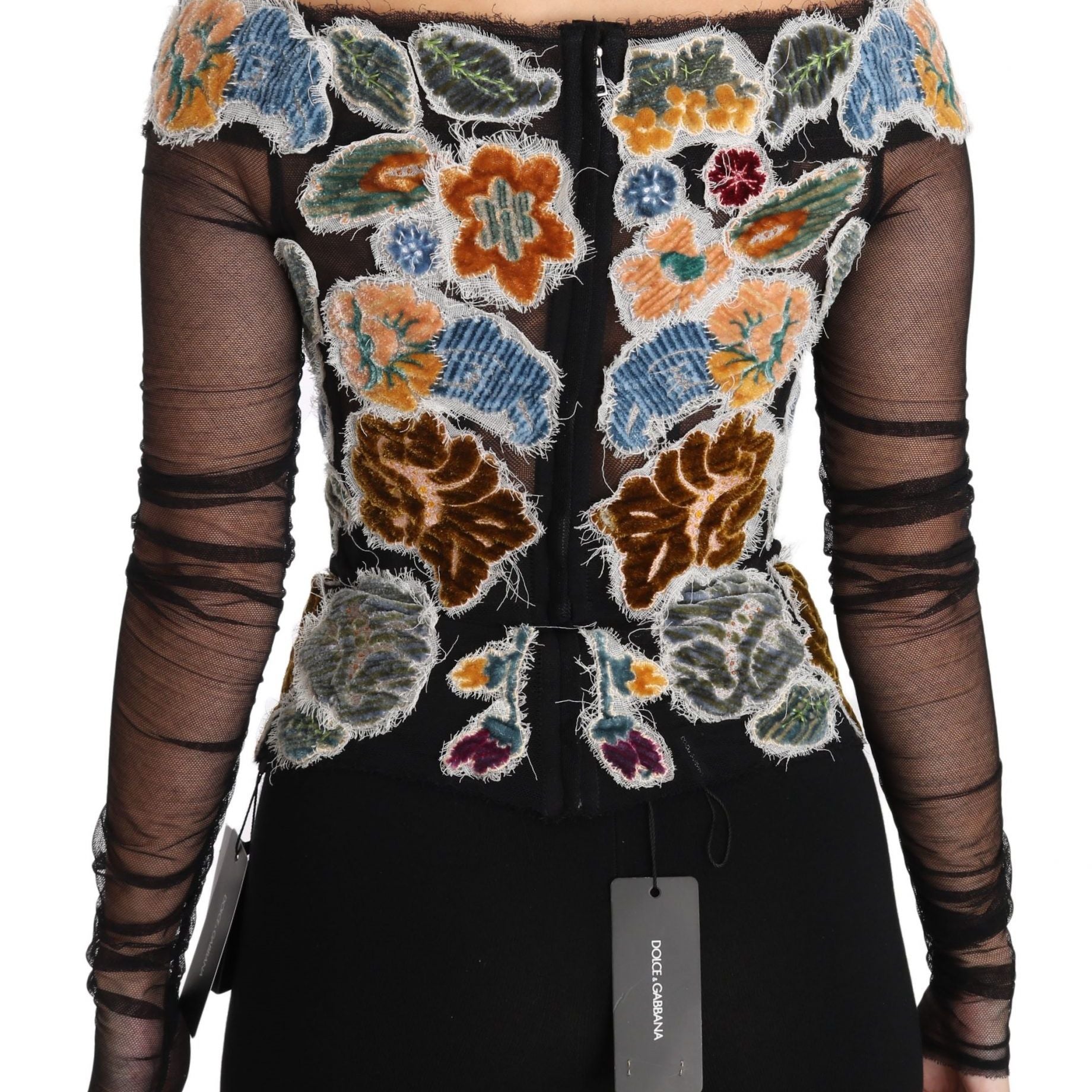 Dolce & Gabbana Black Floral Ricamo Top T-shirt Blouse