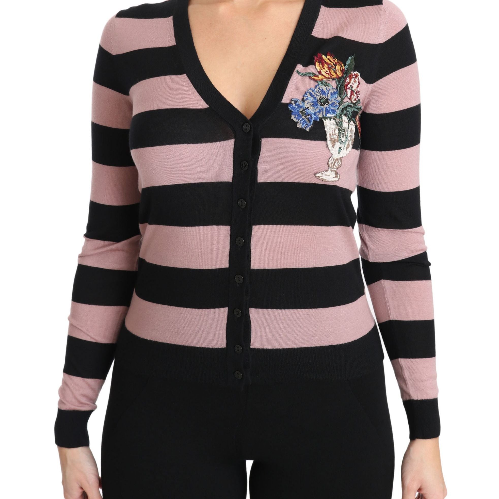 Dolce & Gabbana Pink Floral Cashmere Cardigan Sweater