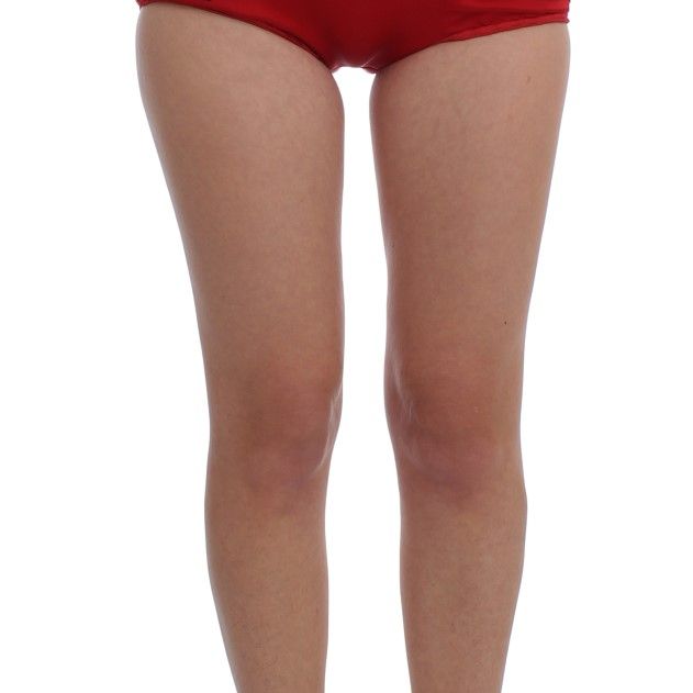 Dolce & Gabbana Red Silk Crystal Roses Shorts