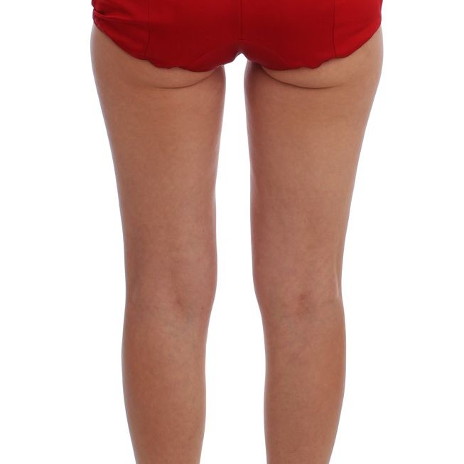 Dolce & Gabbana Red Silk Crystal Roses Shorts