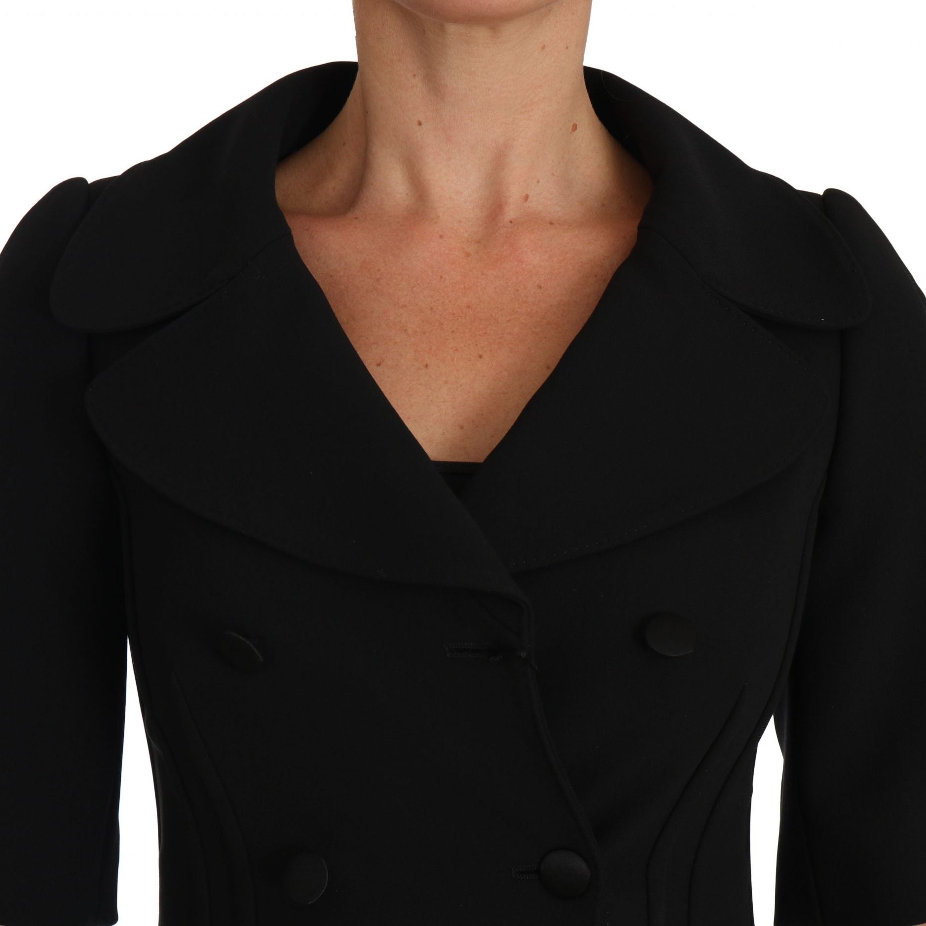Dolce & Gabbana Black Short Fitted Wool Cropped Jacket Blazer