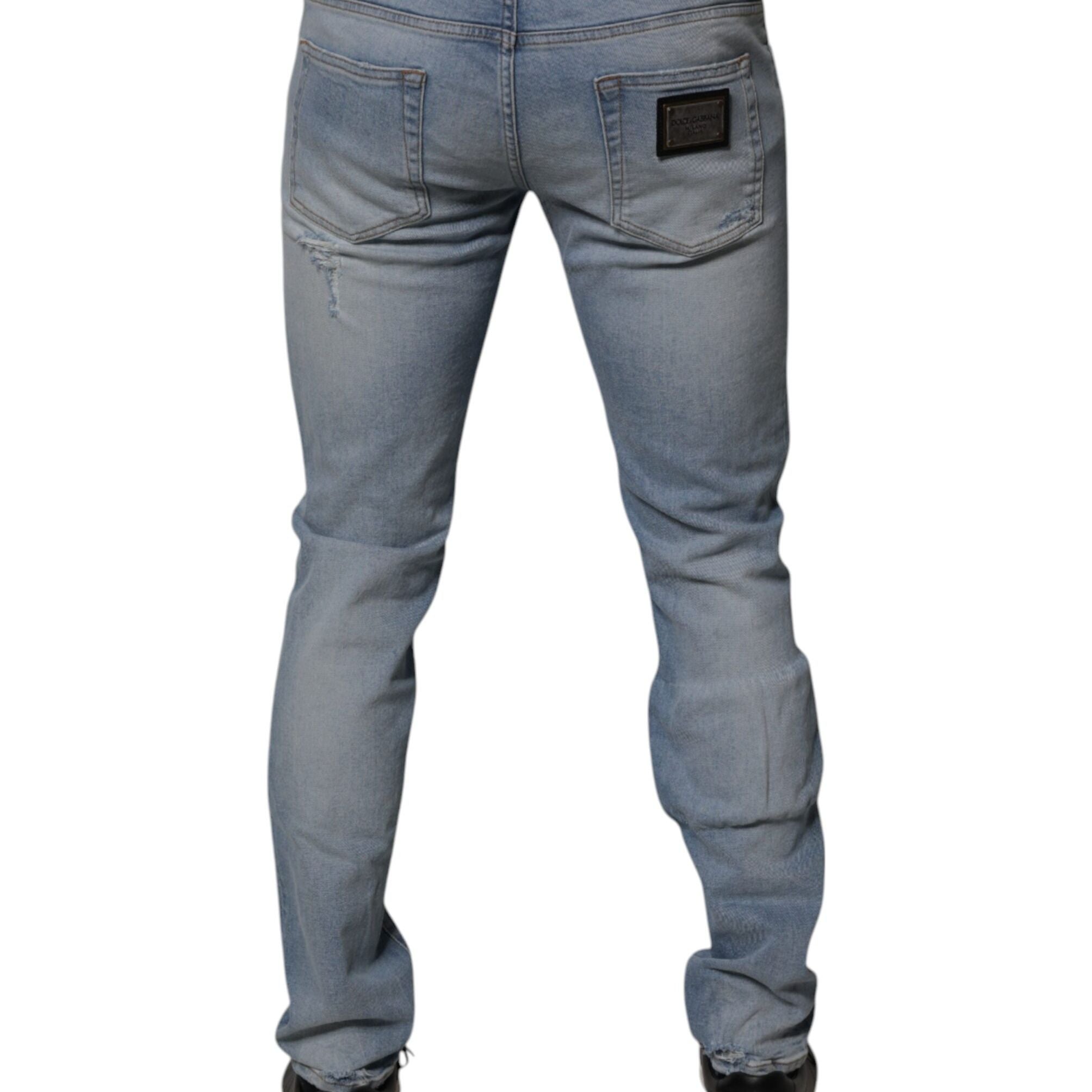 Dolce & Gabbana Blue Tattered Cotton Skinny Men Denim Jeans