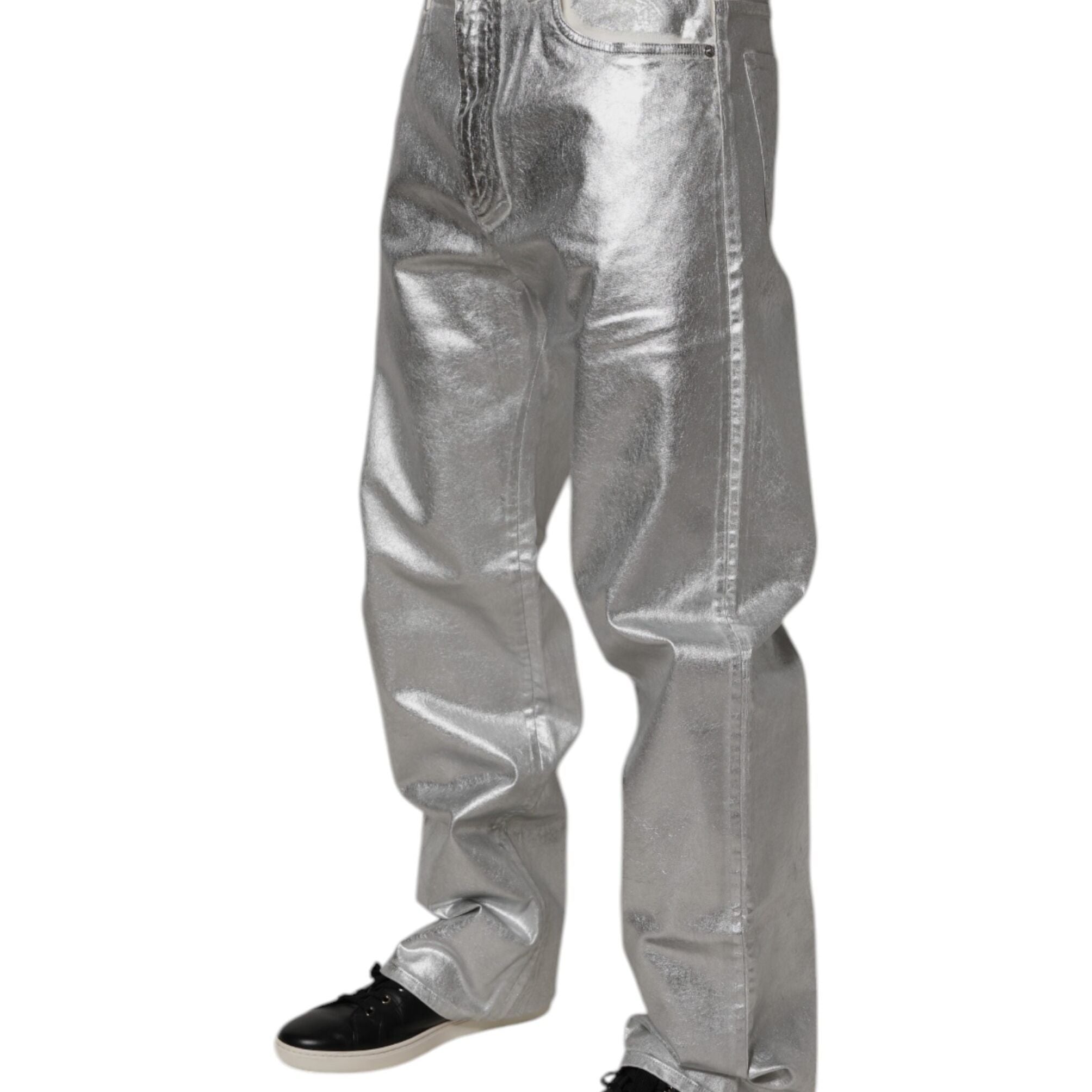 Dolce & Gabbana Metallic Silver Cotton Straight Denim Jeans