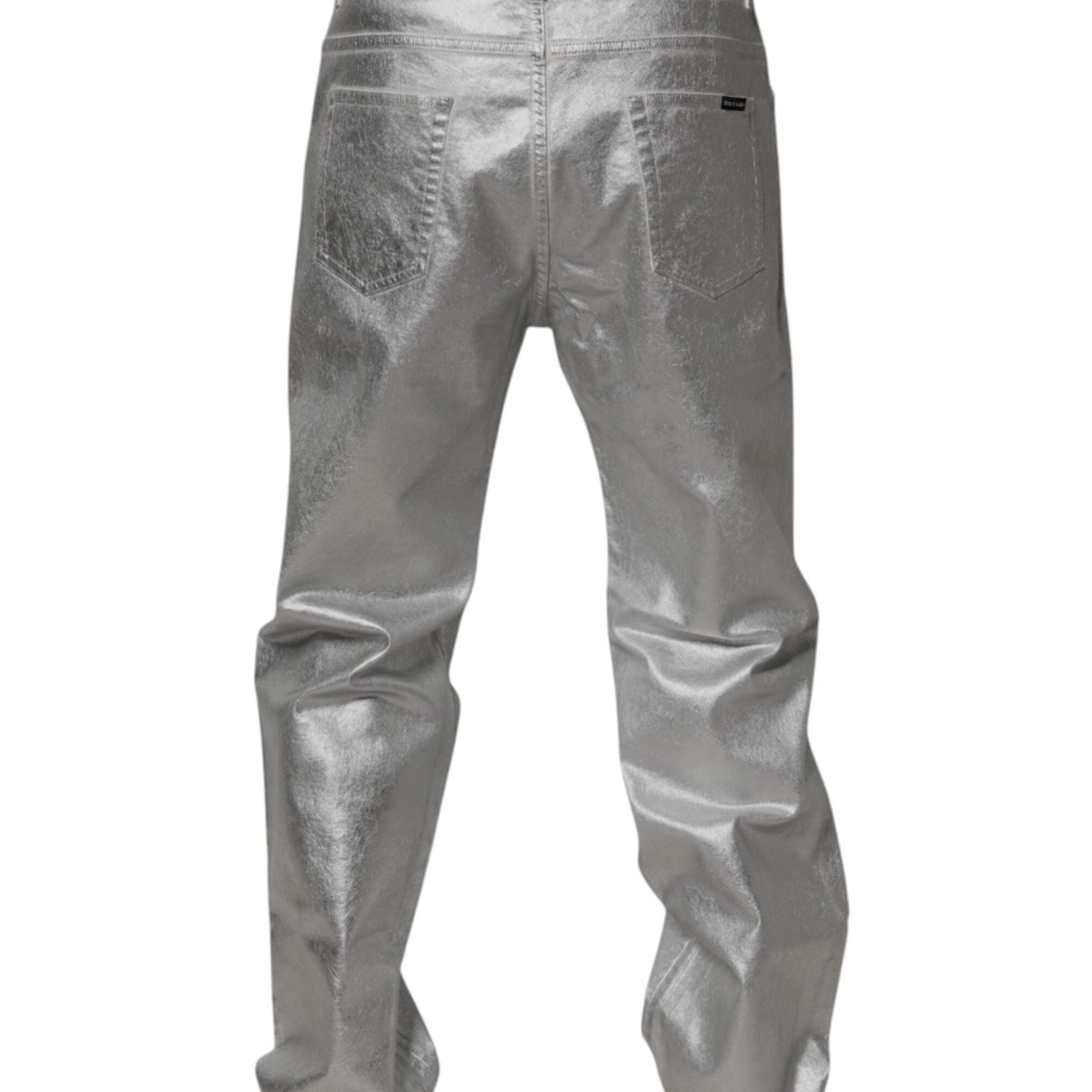Dolce & Gabbana Metallic Silver Cotton Straight Denim Jeans