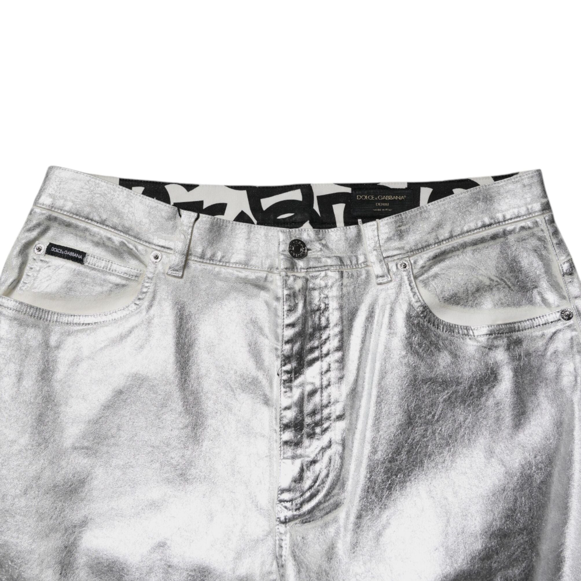Dolce & Gabbana Metallic Silver Cotton Straight Denim Jeans