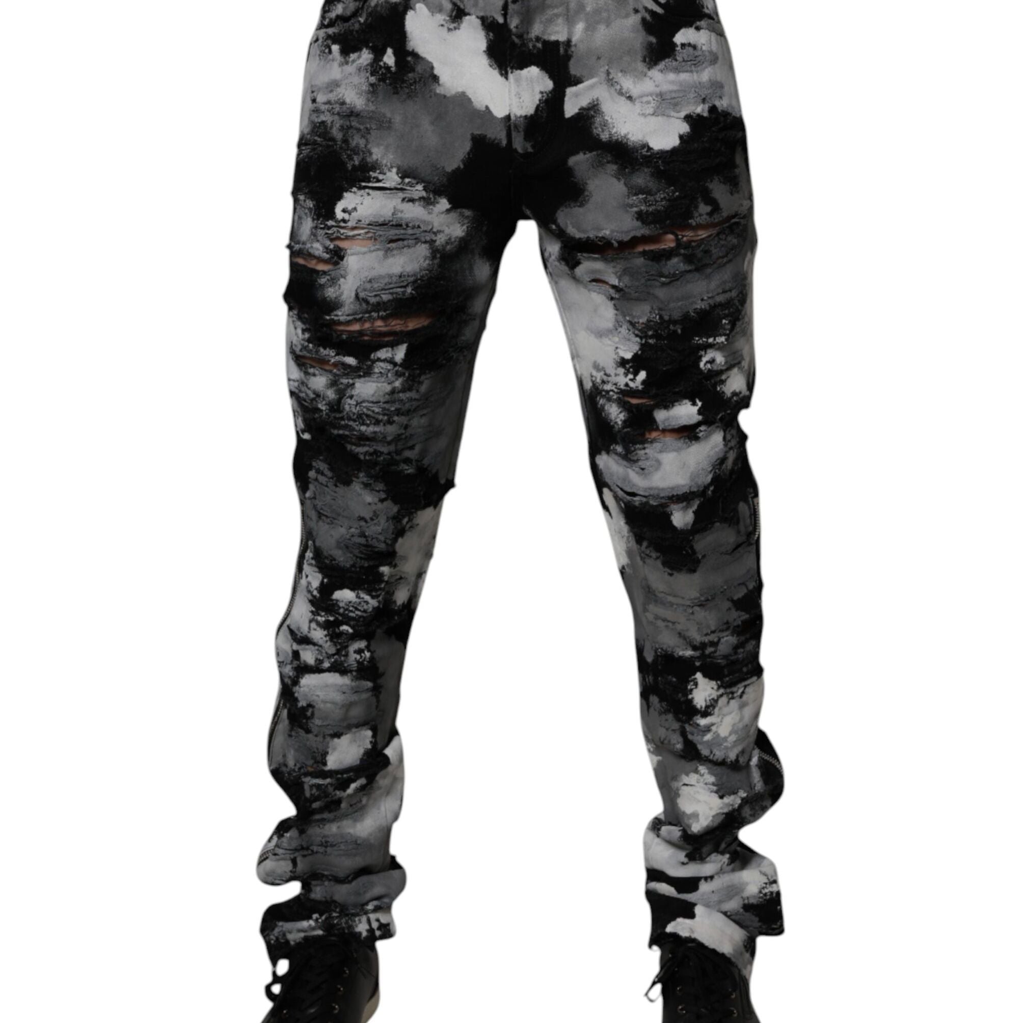 Dolce & Gabbana Multicolor Camouflage Tattered Skinny Denim Jeans