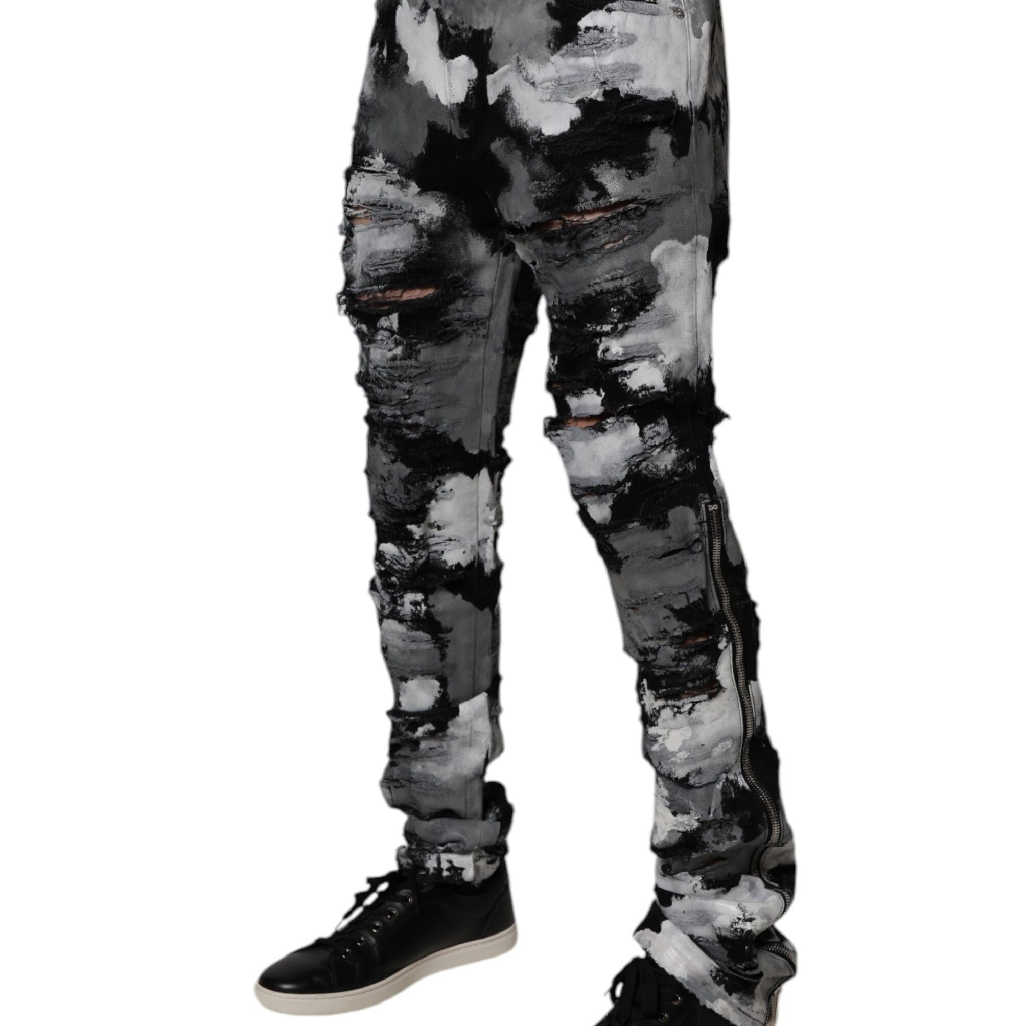 Dolce & Gabbana Multicolor Camouflage Tattered Skinny Denim Jeans