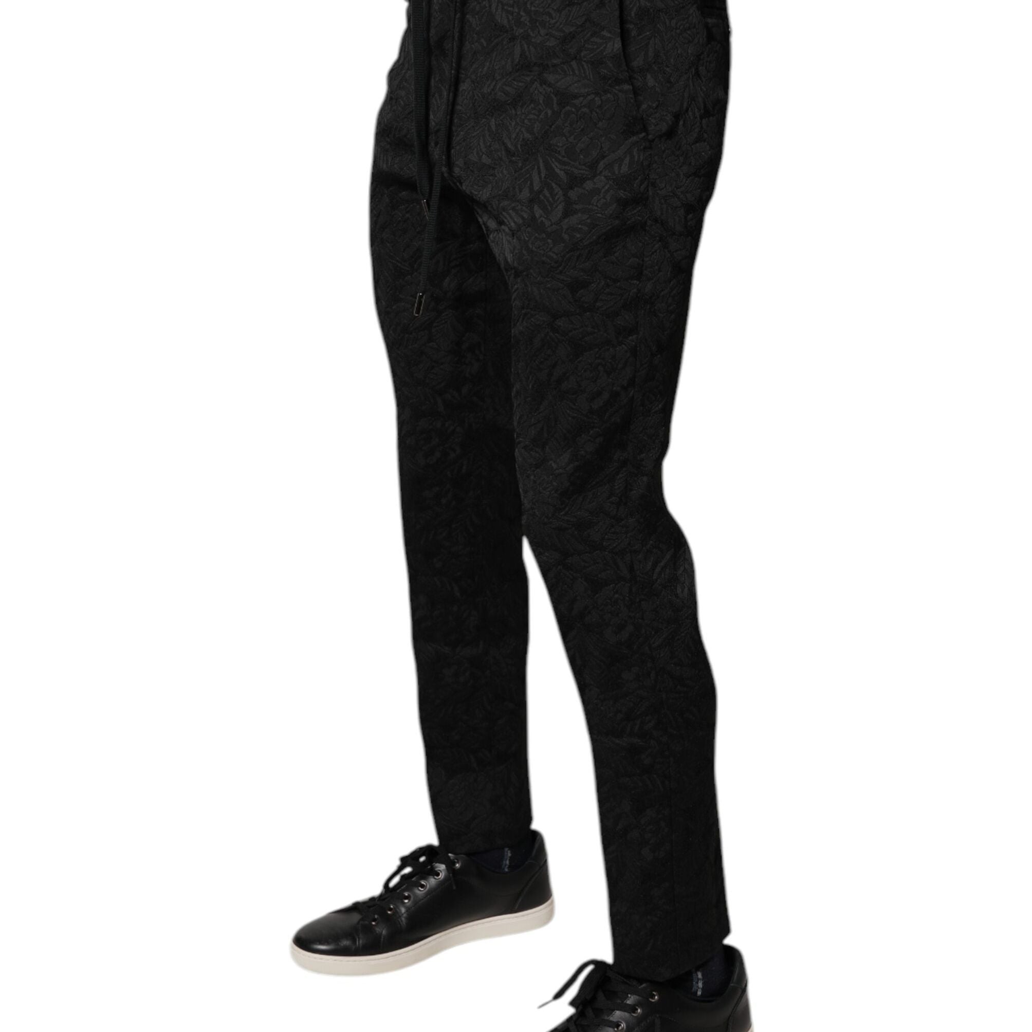 Dolce & Gabbana Black Brocade Polyester Skinny Dress Pants