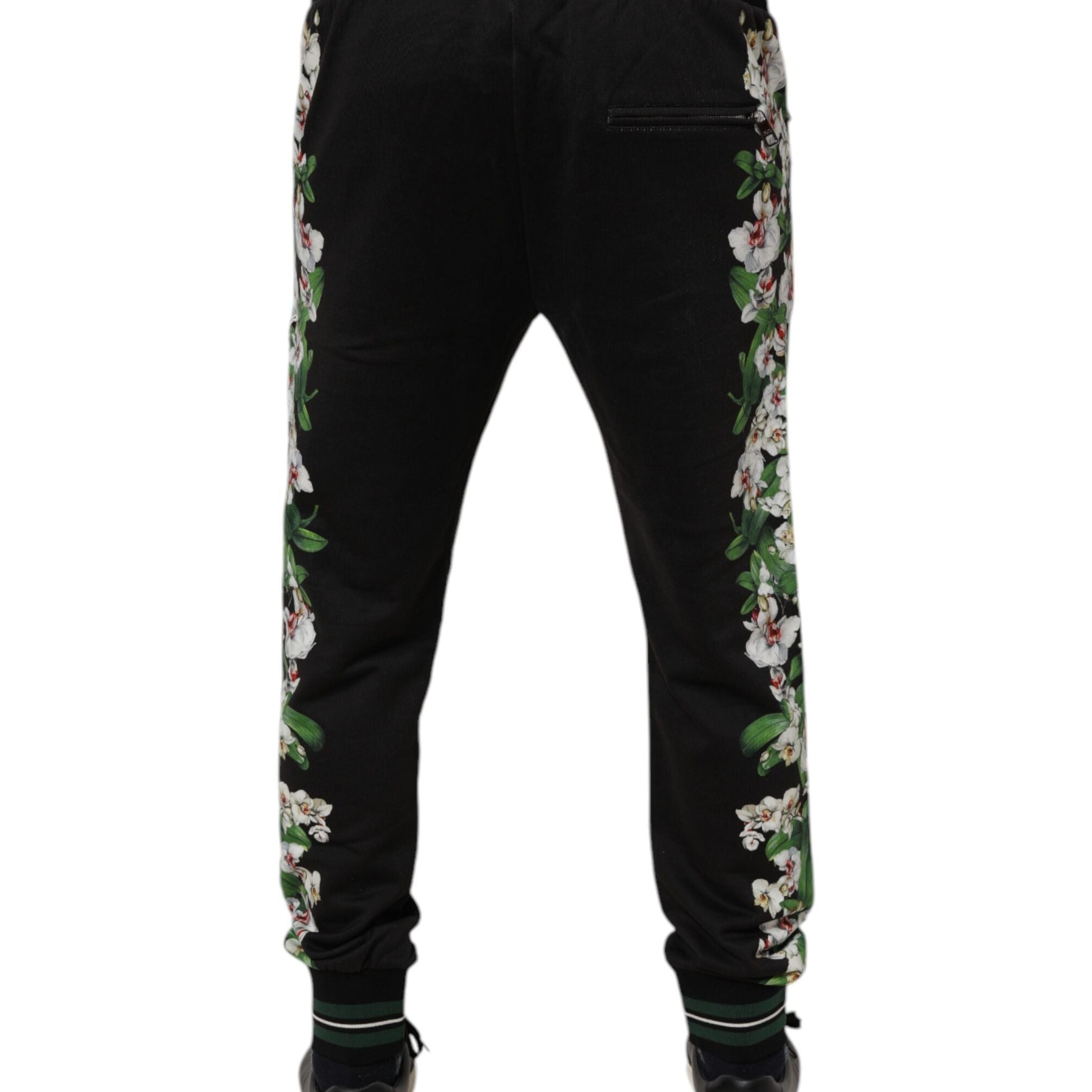 Dolce & Gabbana Black Floral King Men Jogger Sweatpants Pants