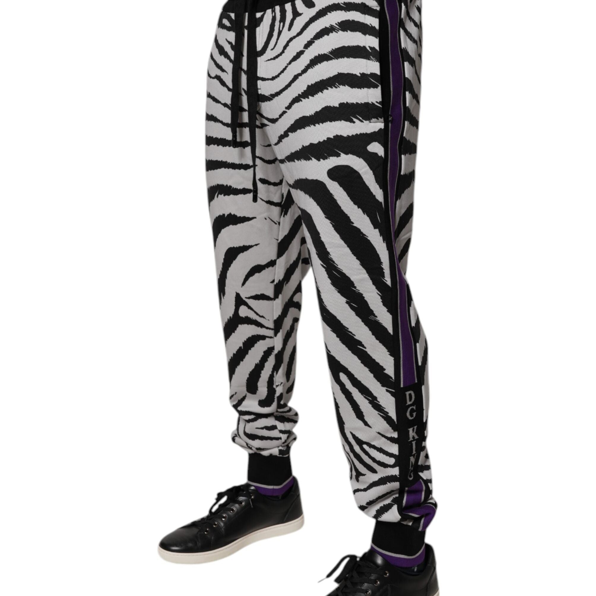 Dolce & Gabbana Black White Zebra Men Jogger Sweatpants Pants