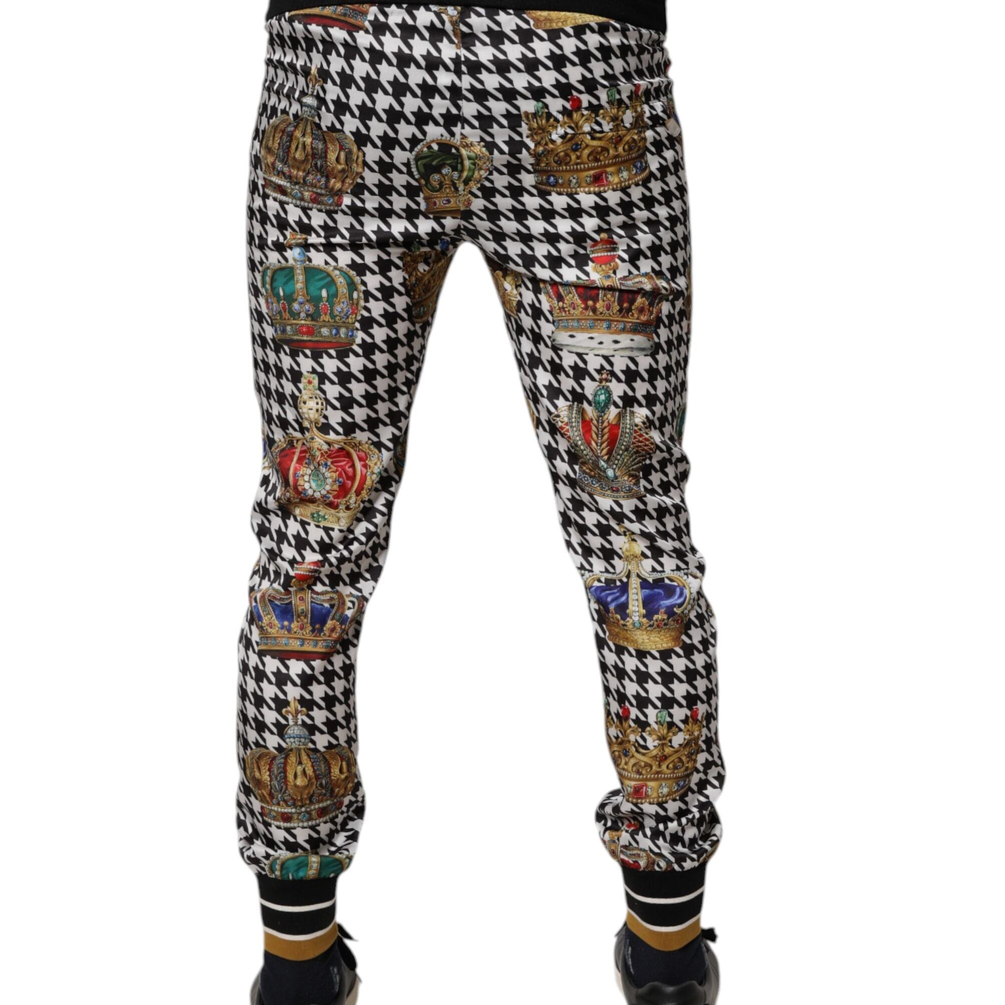 Dolce & Gabbana Multicolor Houndstooth Crown Men Sweatpants Pants