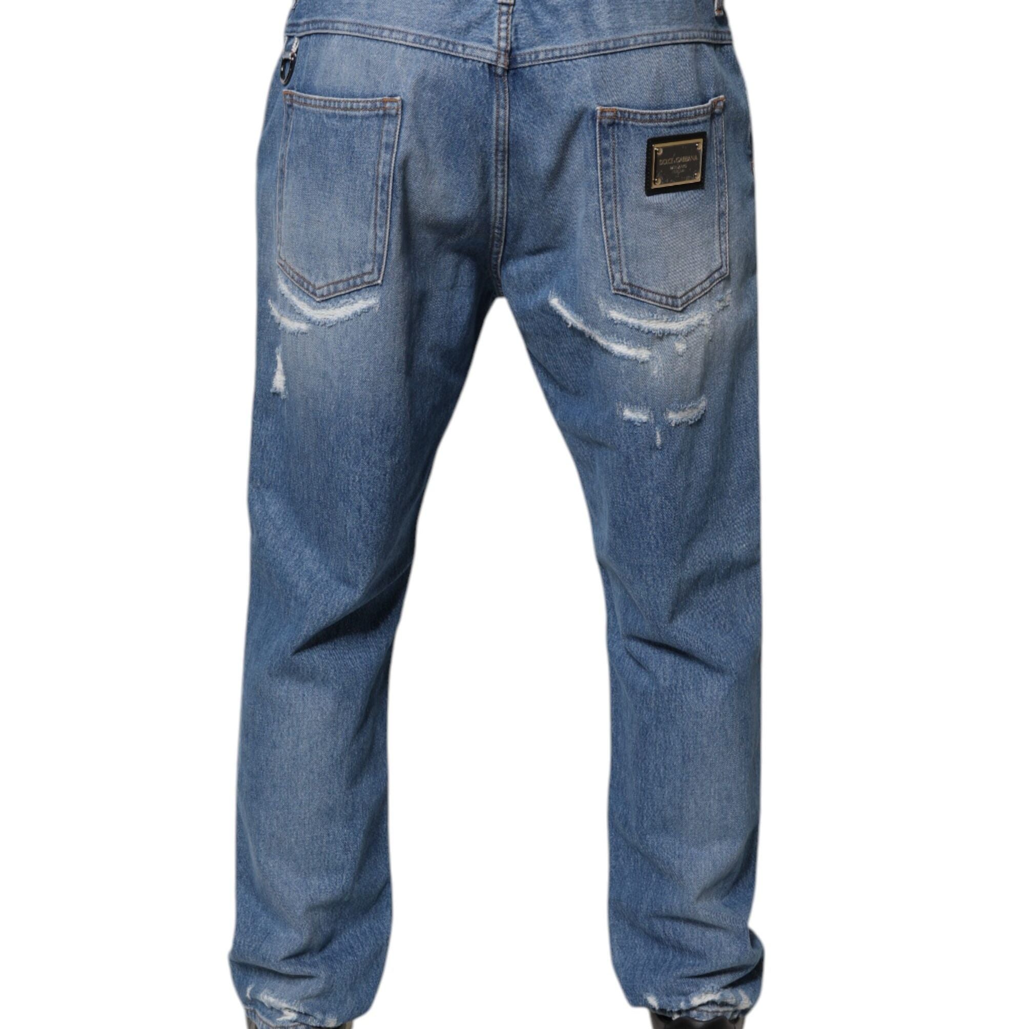 Dolce & Gabbana Blue Tattered Straight Cotton Denim Jeans
