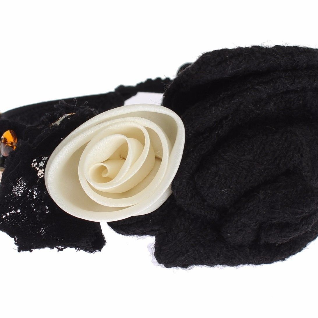 Dolce & Gabbana Diadem Headband Tiara White Rose Crystal Hair Gold