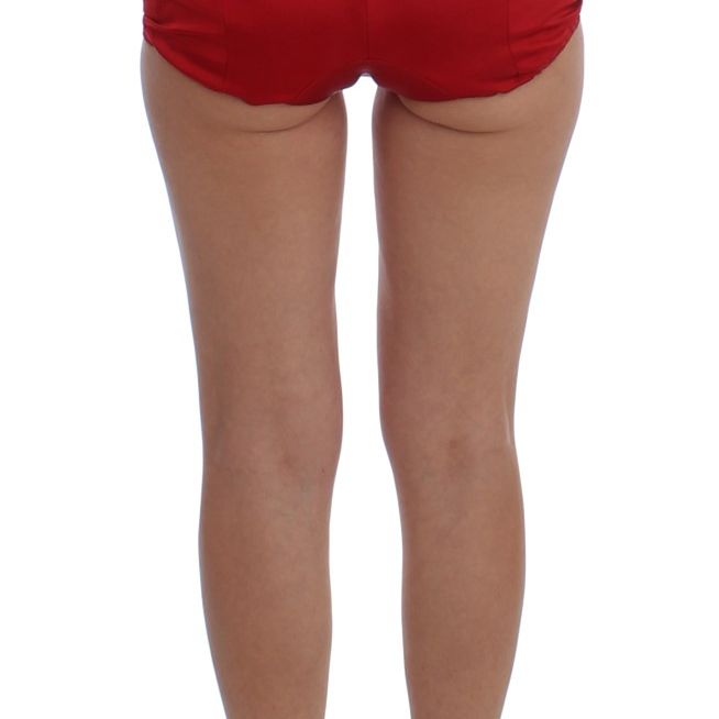 Dolce & Gabbana Red Silk Crystal Roses Shorts