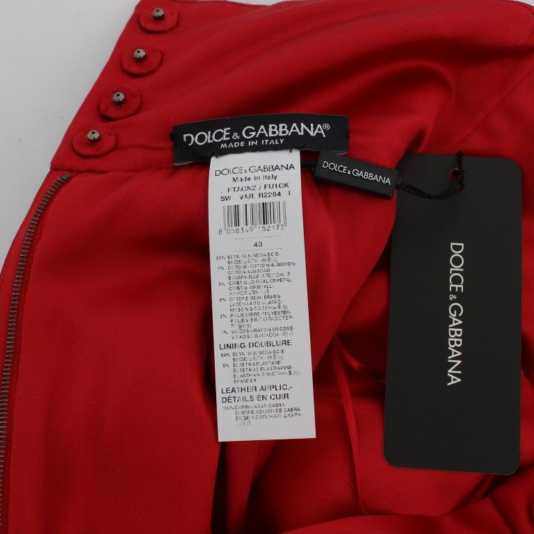 Dolce & Gabbana Red Silk Crystal Roses Shorts