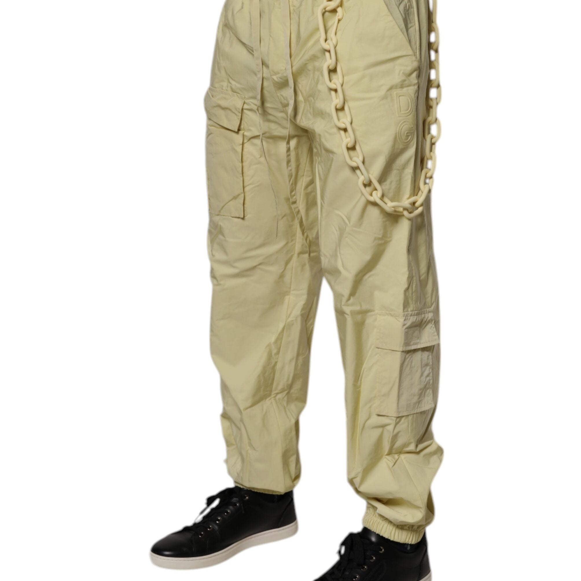 Dolce & Gabbana Yellow Nylon Cargo Chain Men Jogger Pants