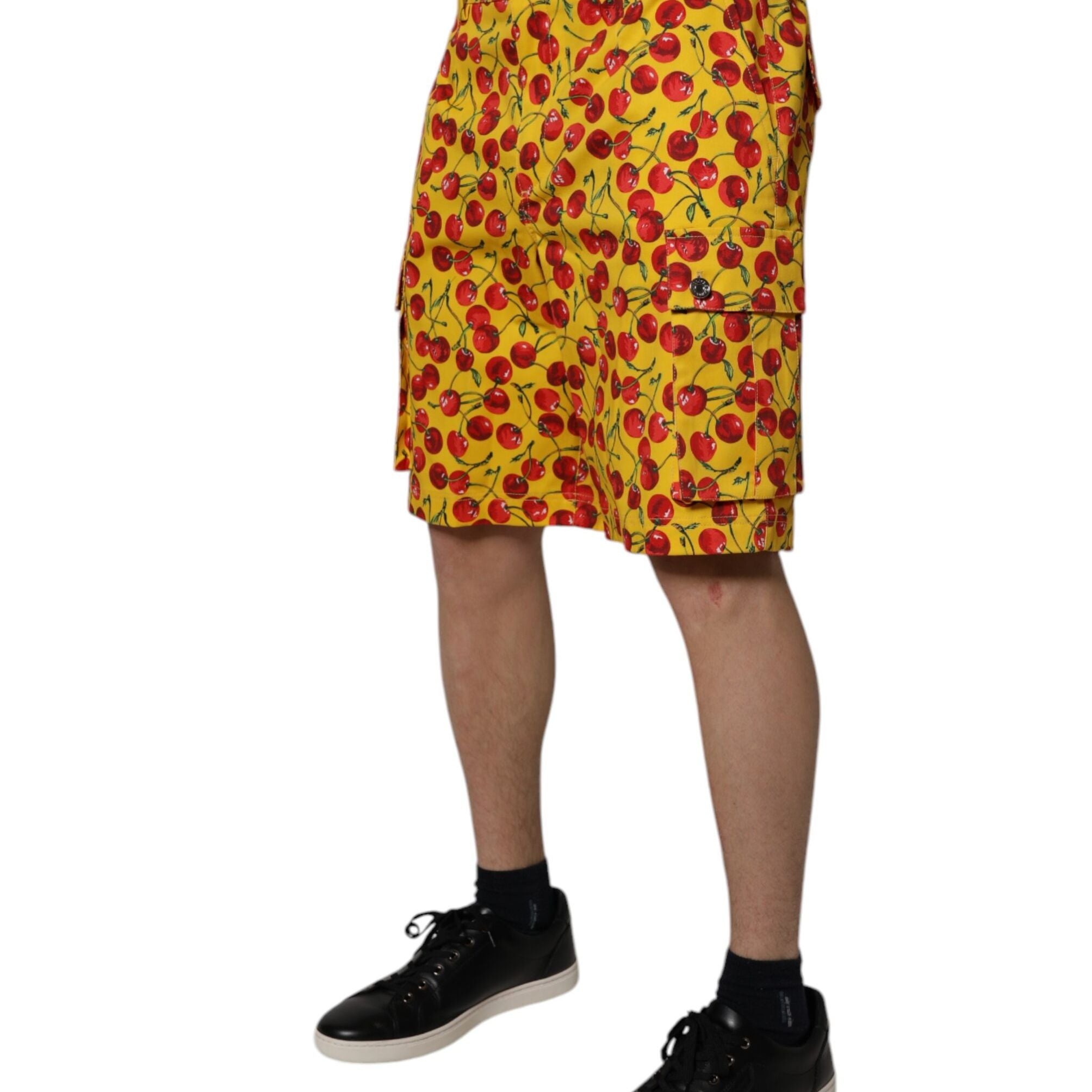 Dolce & Gabbana Yellow Cherry Print Cotton Men Bermuda Shorts
