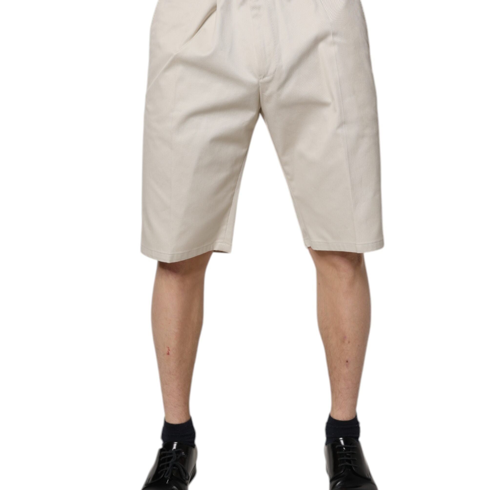 Dolce & Gabbana Beige Cotton Stretch Mid Waist Bermuda Shorts
