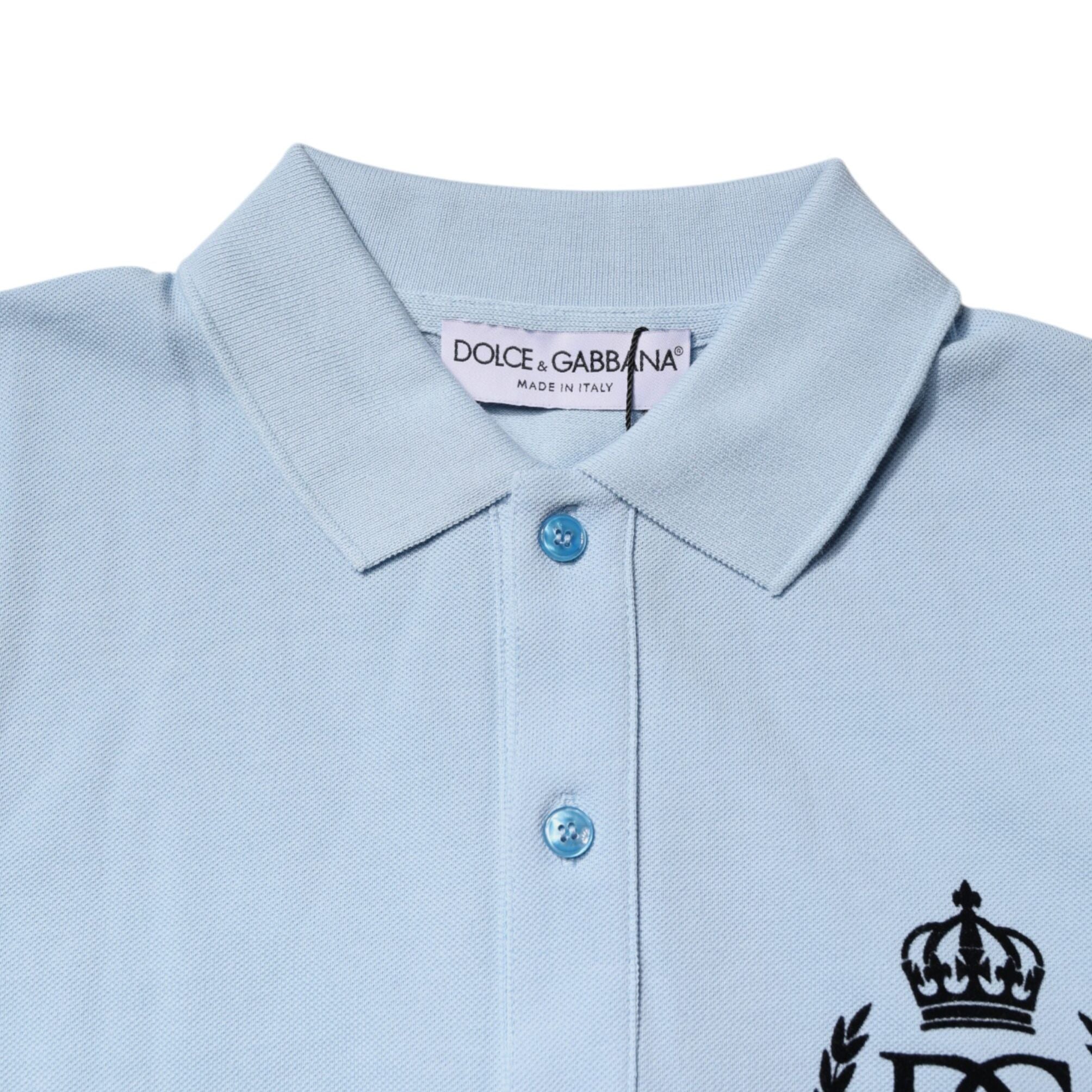 Dolce & Gabbana Sky Blue Cotton Crown Collared Polo T-shirt