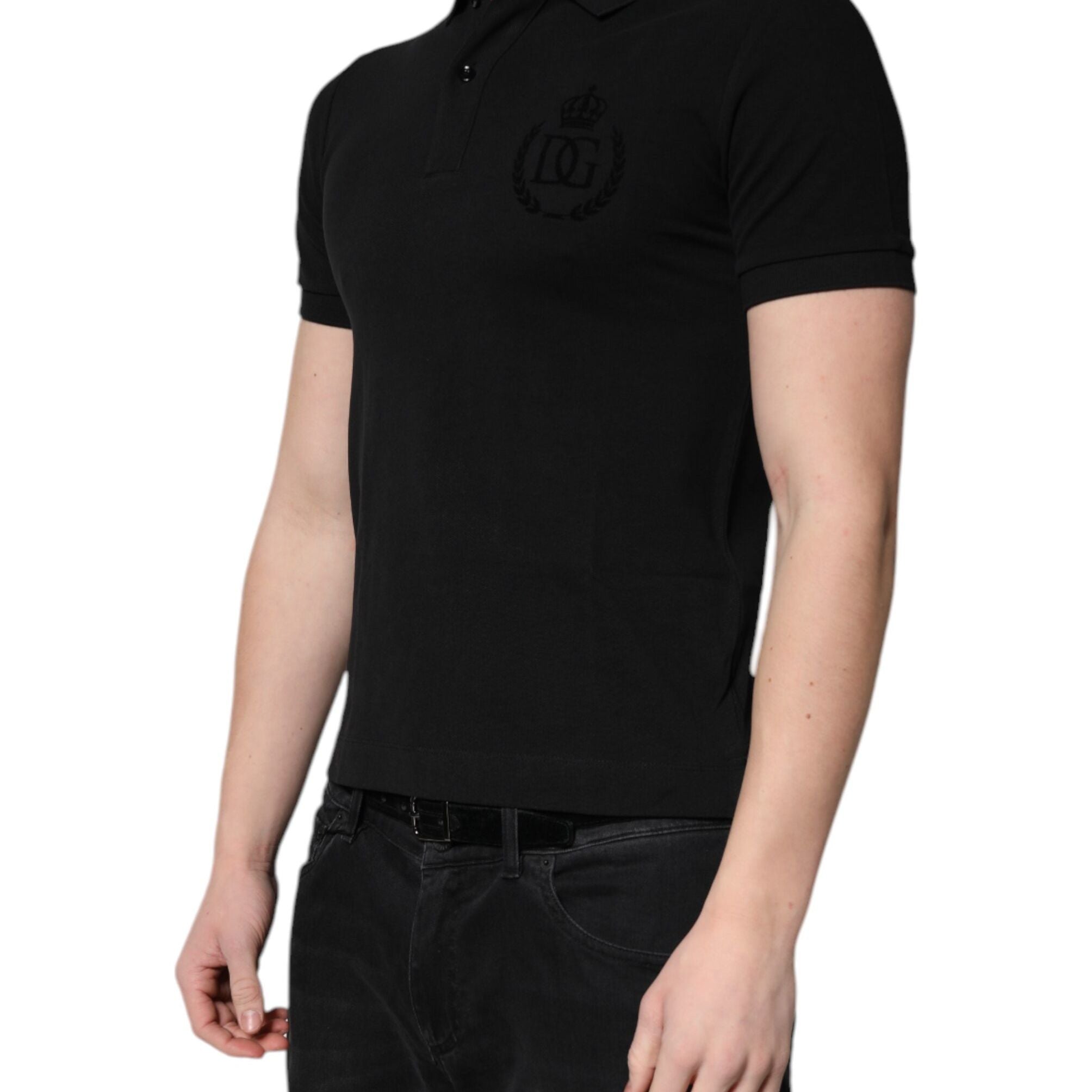 Dolce & Gabbana Black Cotton DG Logo Collared Polo T-shirt
